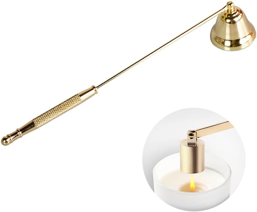 Gold Candle Snuffer with Long Handle and Polished Finish