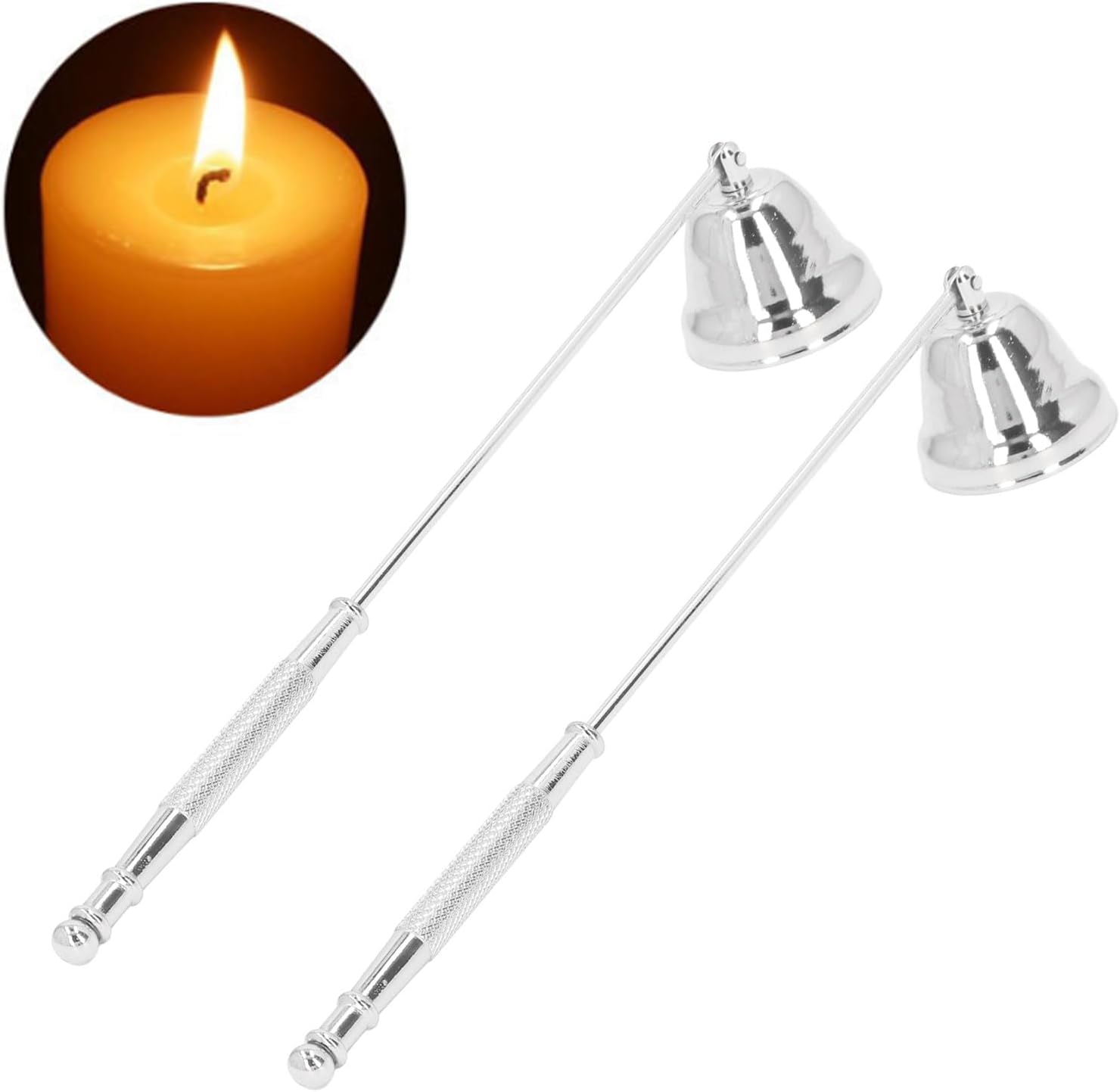 Zerodis Candle Snuffer 2PCS with Long Handle Silver