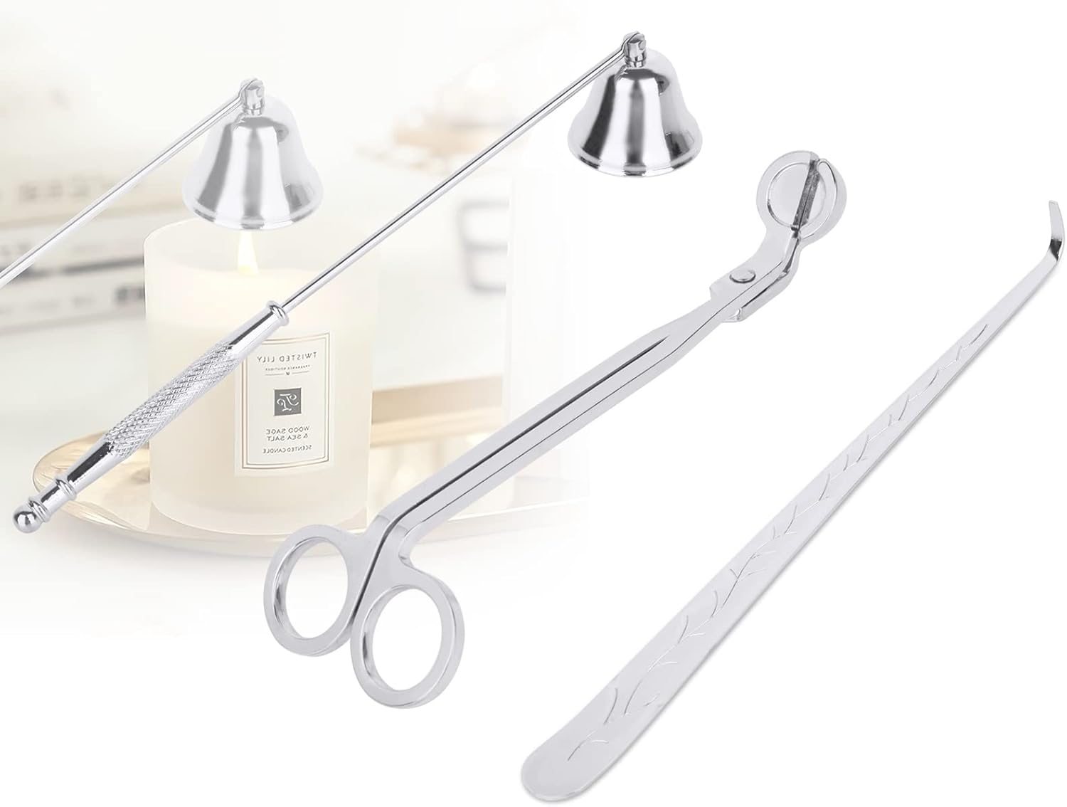 3-in-1 Candle Snuffer Set with Wick Trimmer and Dipper - Silver