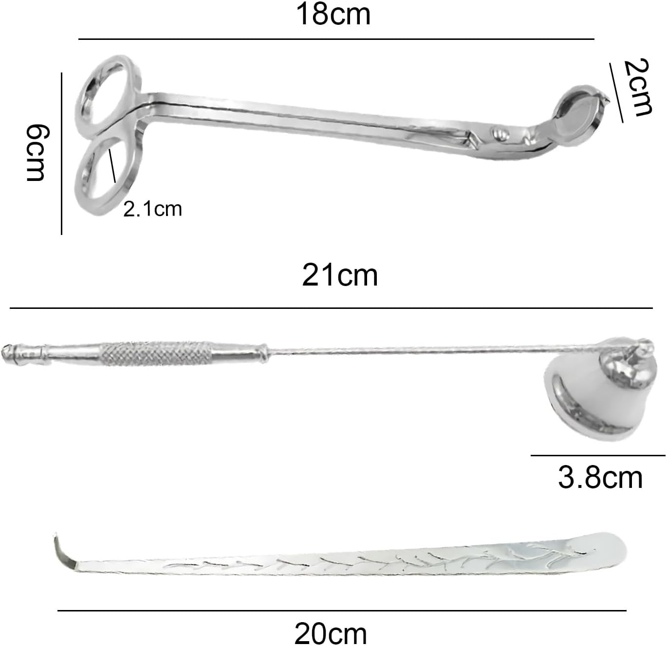 Set of 3 Candle Accessories - Snuffer Trimmer and Dipper