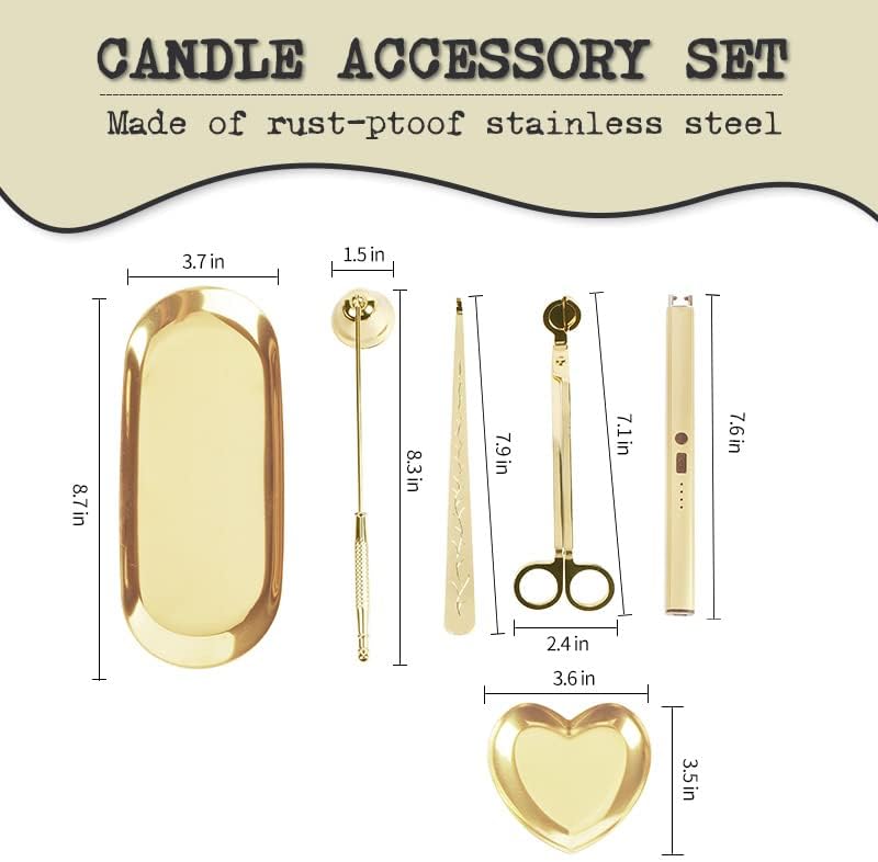 Emime 6 in 1 Candle Care Kit with Storage Tray Gold-01