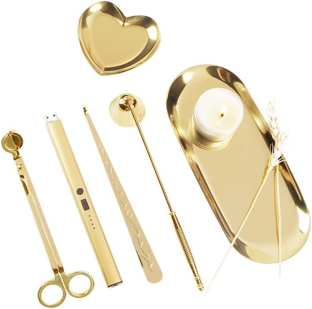 Emime 6 in 1 Candle Care Kit with Storage Tray Gold-01