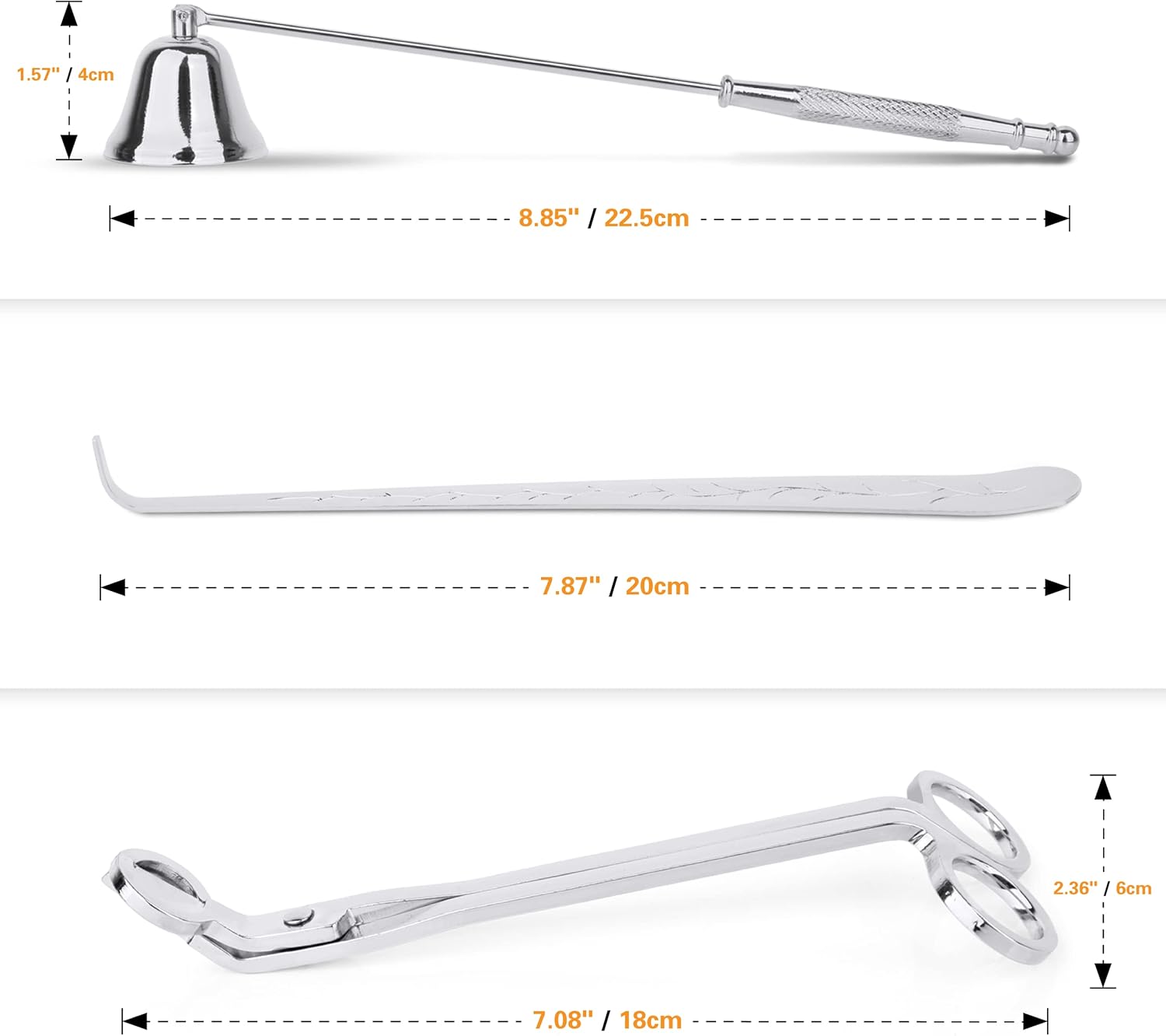 3-in-1 Candle Snuffer Set with Wick Trimmer and Dipper - Silver