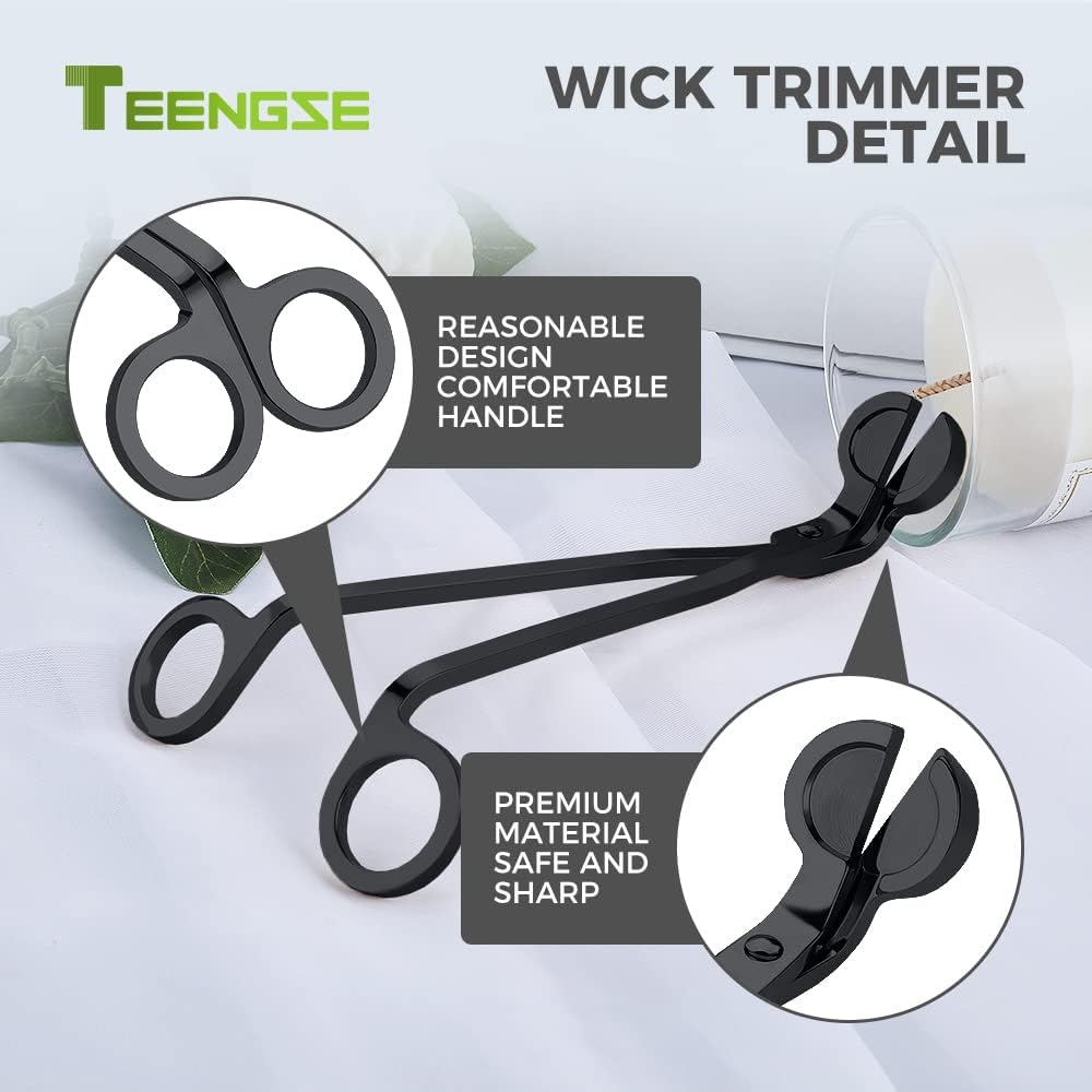 Candle Snuffer and Wick Trimmer Set Long Handle Black