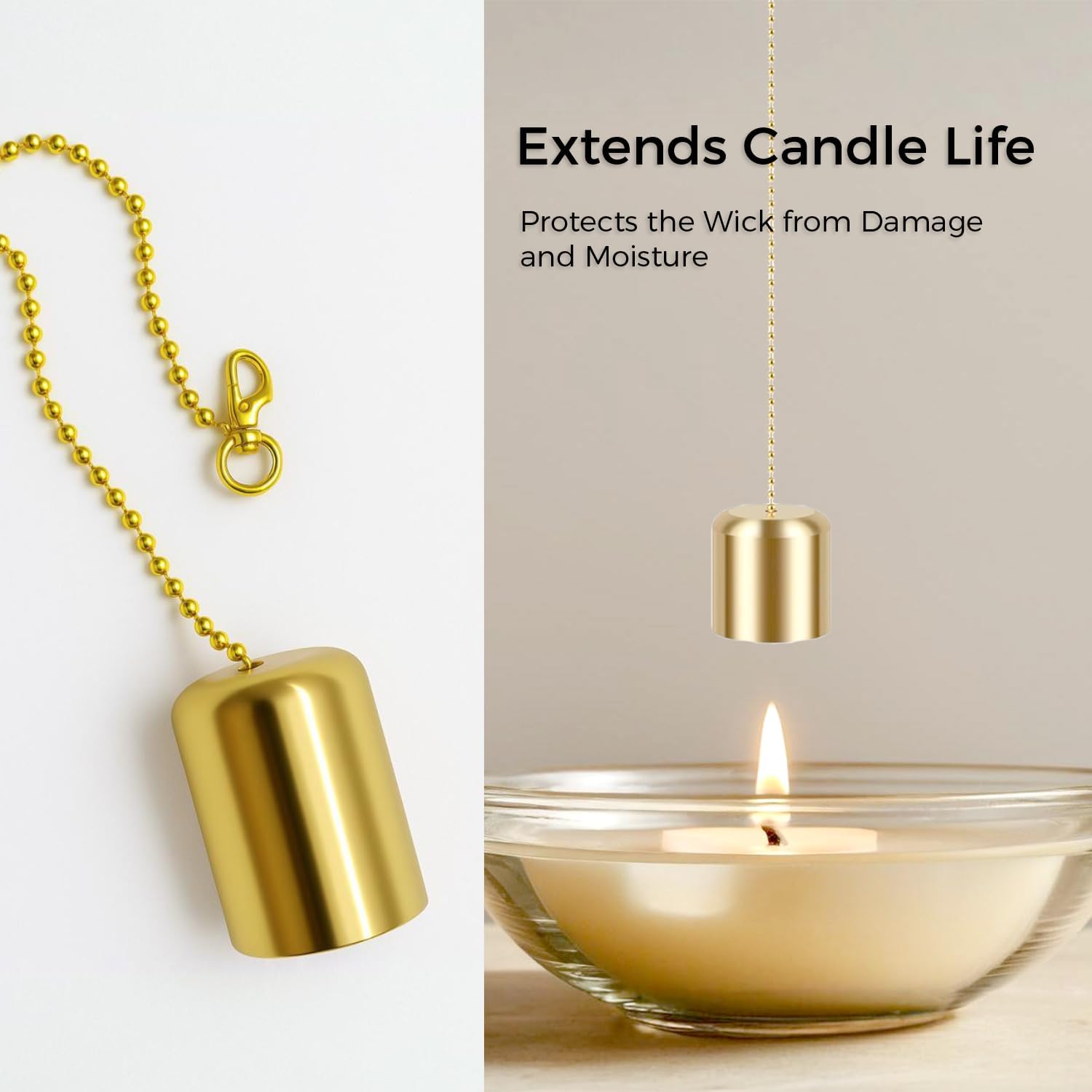 SerenGlow Brass Candle Snuffer Caps with Chain 4 Pcs