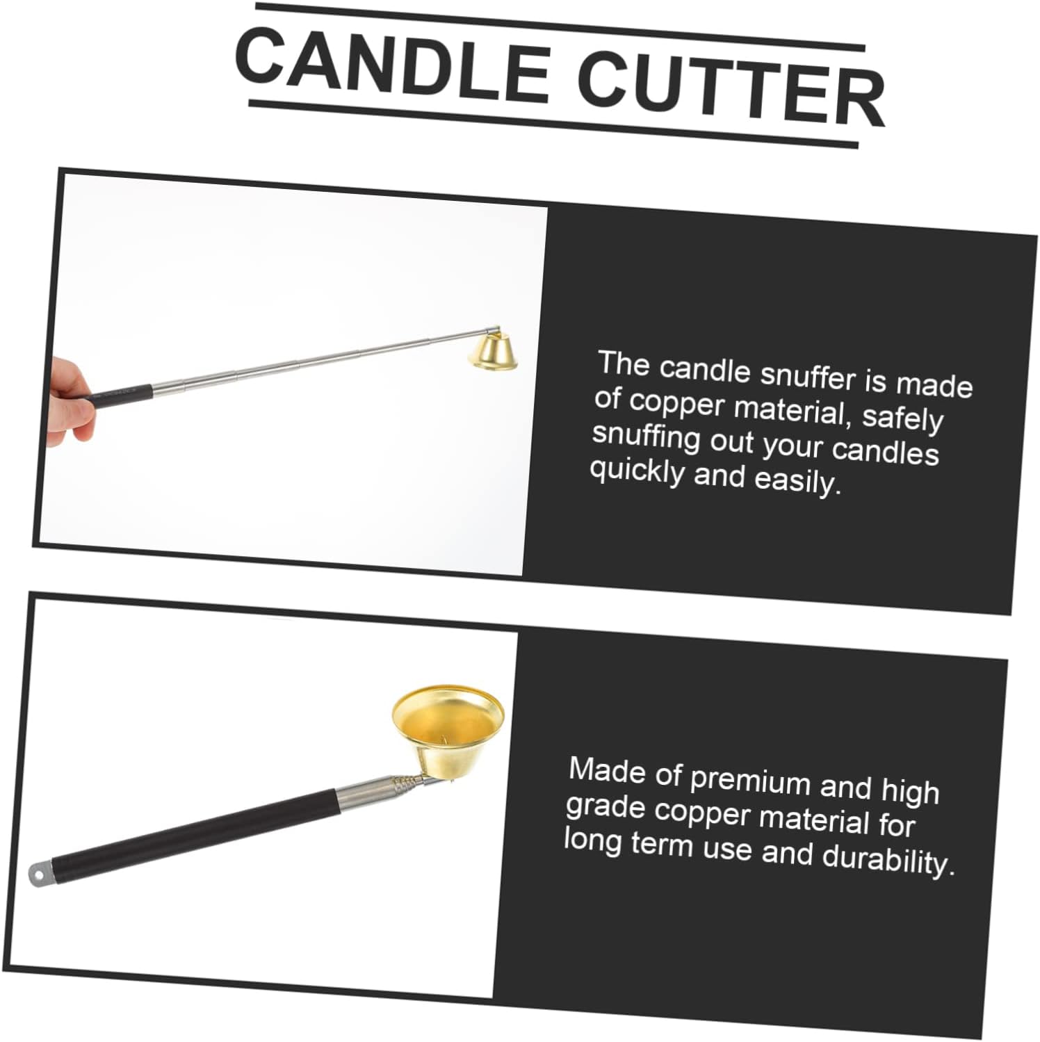 1pc Copper Bell Candle Snuffer Tool with Retractable Design