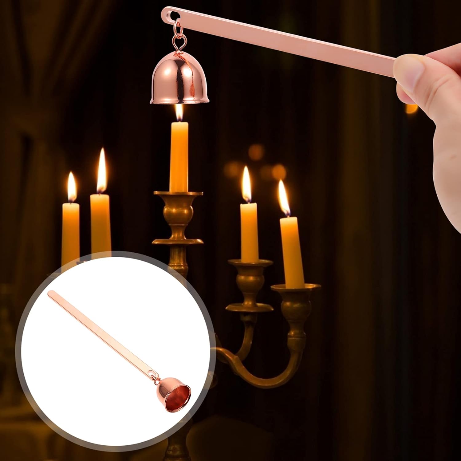 Stainless Steel Candle Snuffer with Long Handle Bell Shape Wick Cover