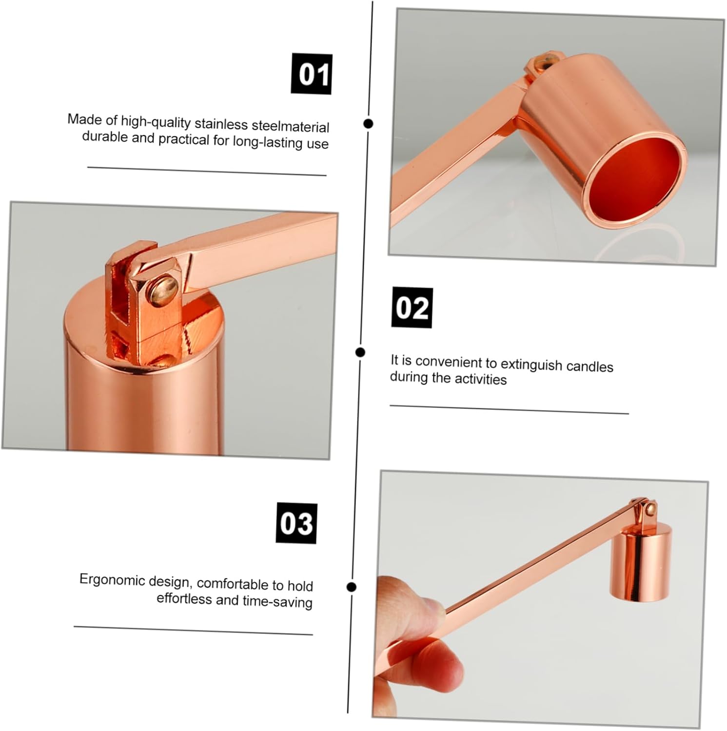GOOHOCHY Candle Snuffer with Long Handle and Rose Gold Finish