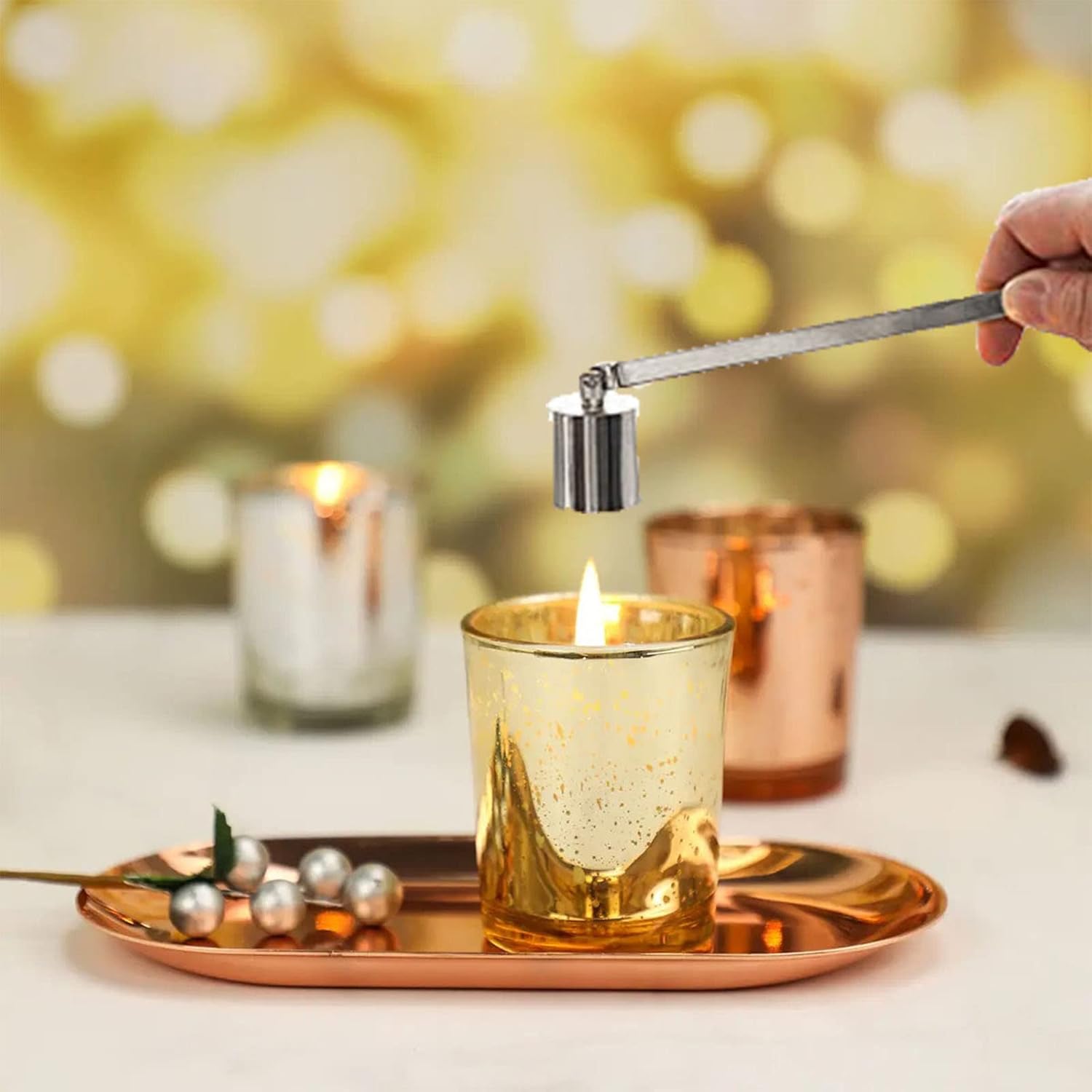 MUXSAM Candle Snuffer with Long Handle and Silver Finish