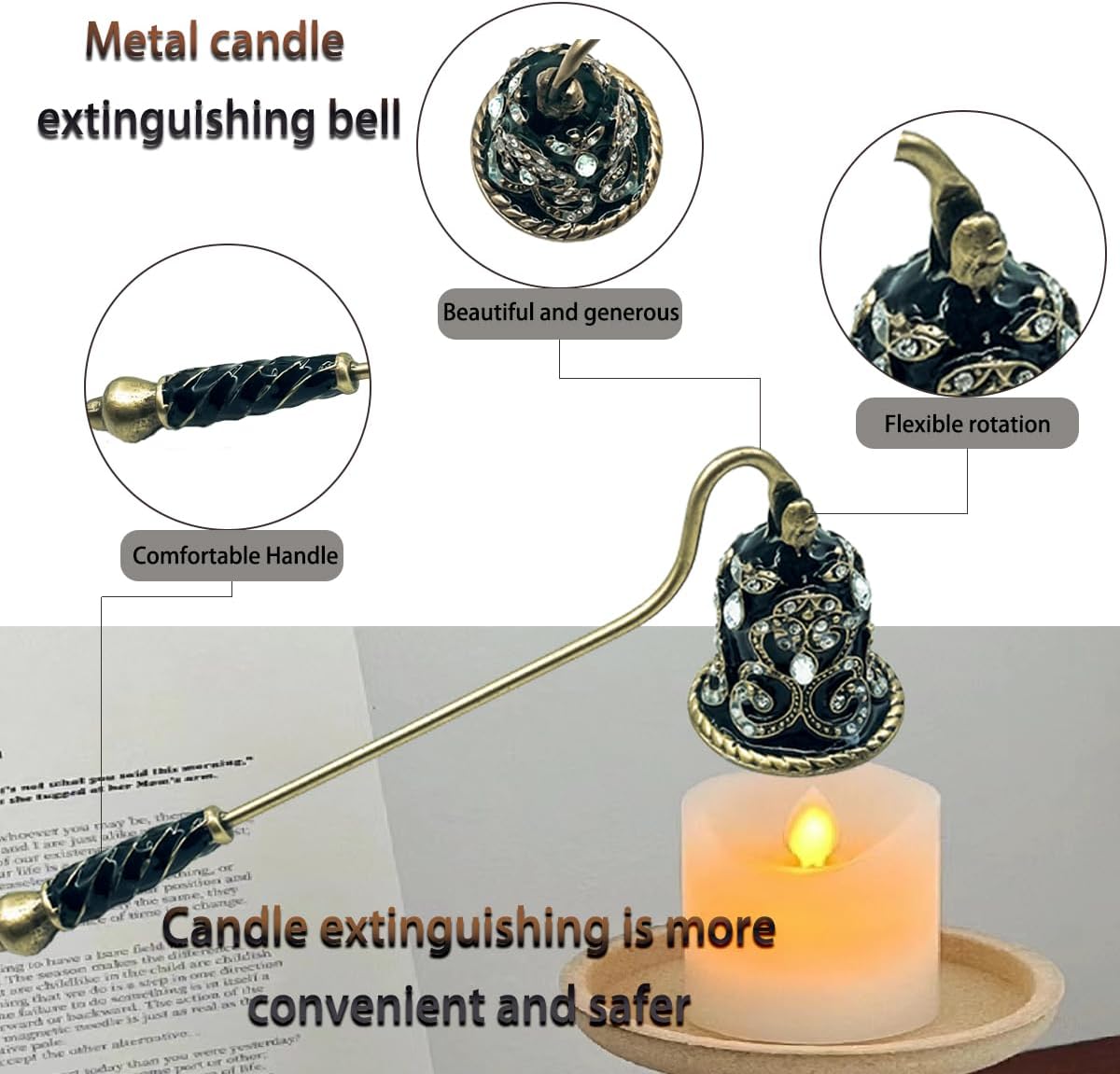 EPedic Candle Snuffer Metal Wick Extinguisher with Long Handle Black