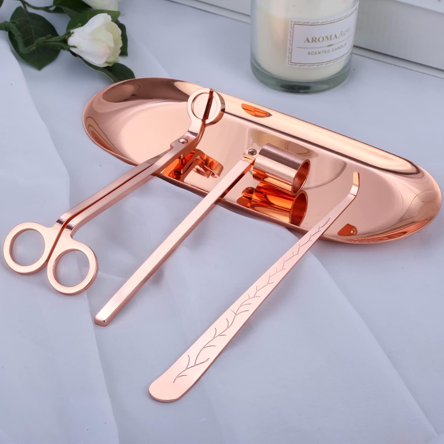 MUXSAM 4 in 1 Candle Accessory Set Rose Gold