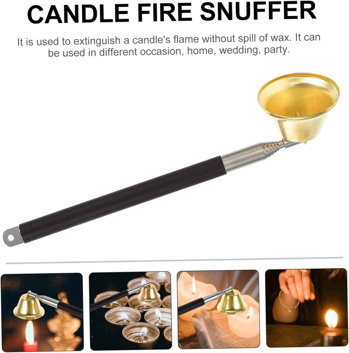 1pc Copper Bell Candle Snuffer Tool with Retractable Design