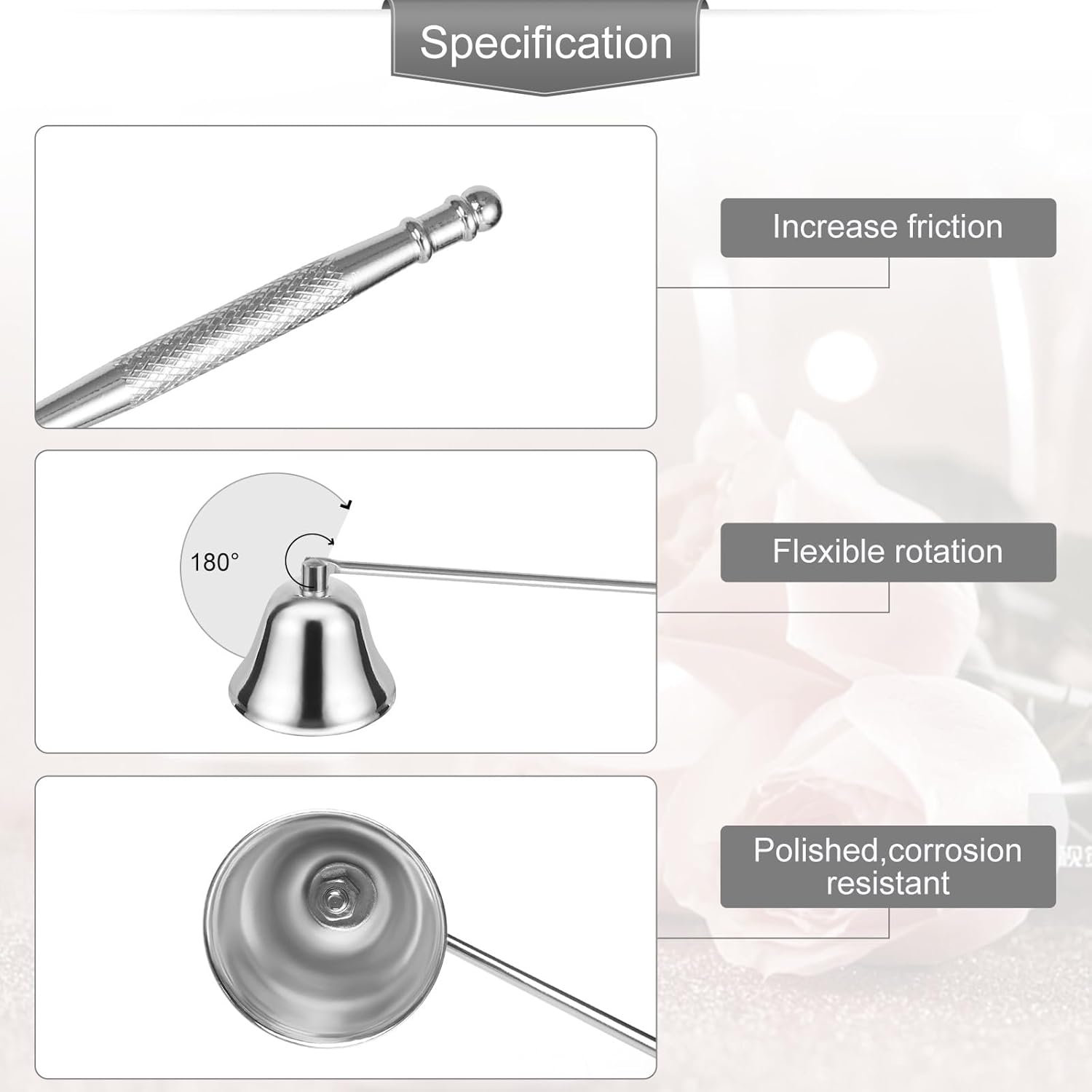 Navpeak Candle Extinguisher with Long Handle Silver