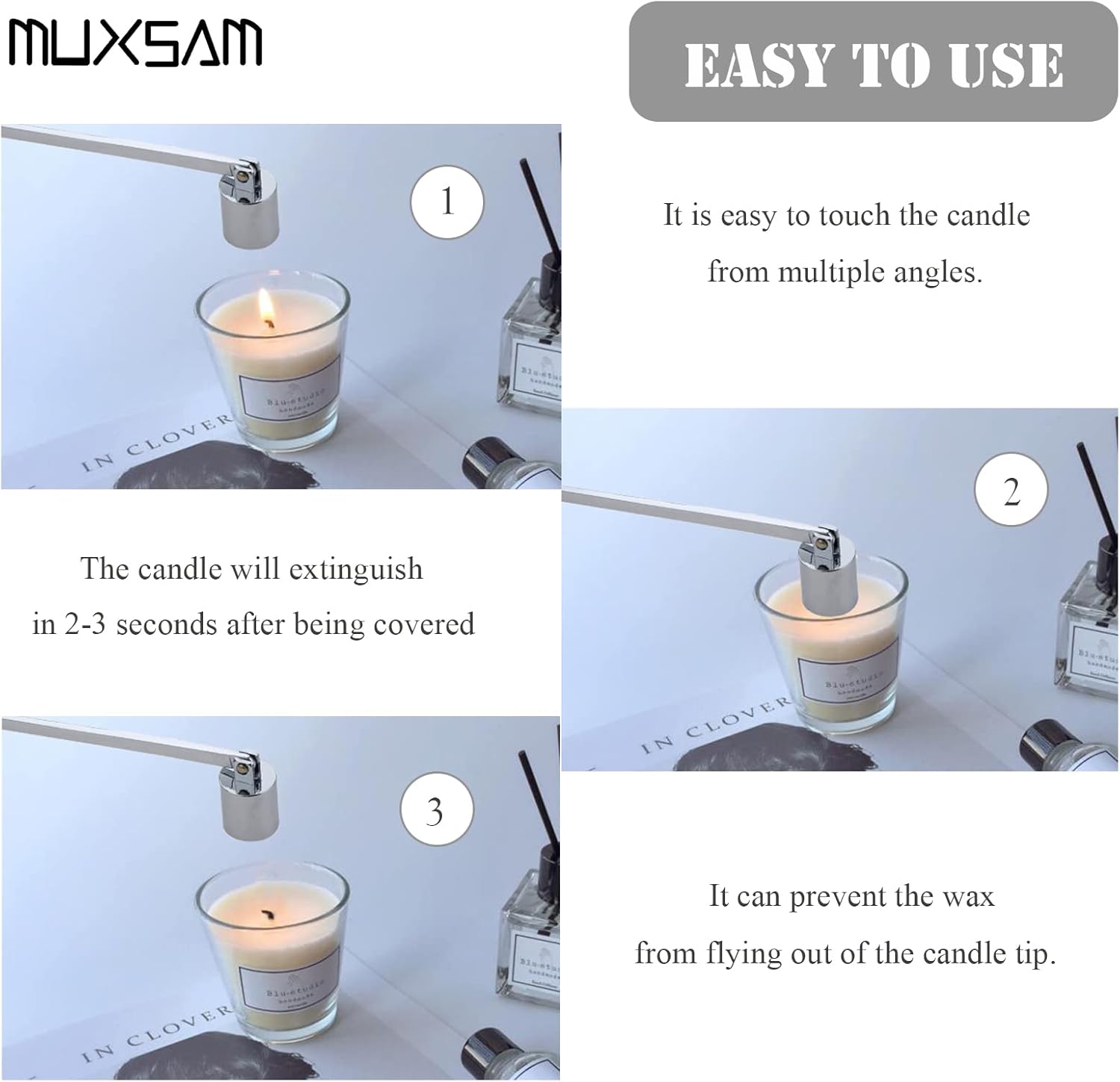 MUXSAM Candle Snuffer with Long Handle and Silver Finish