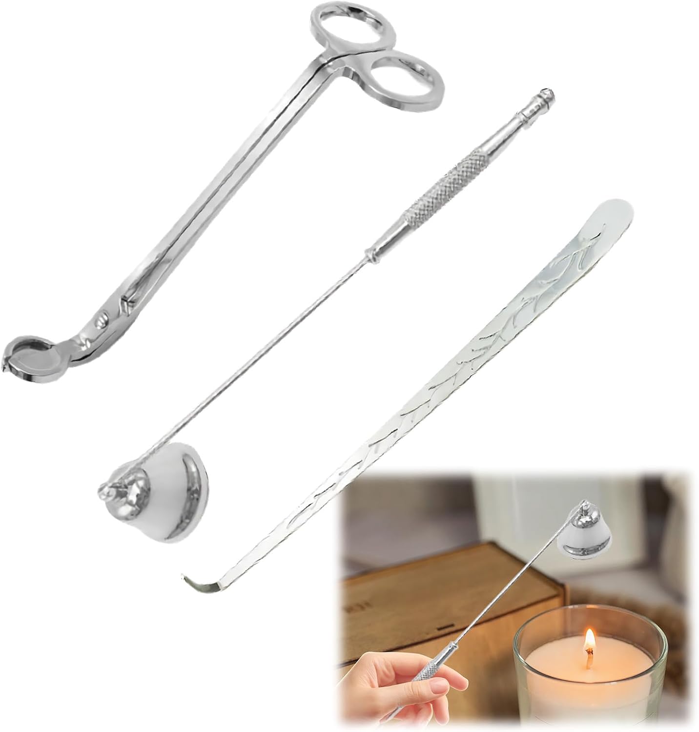 3 in 1 Candle Accessories Set with Snuffer Wick Trimmer and Hook