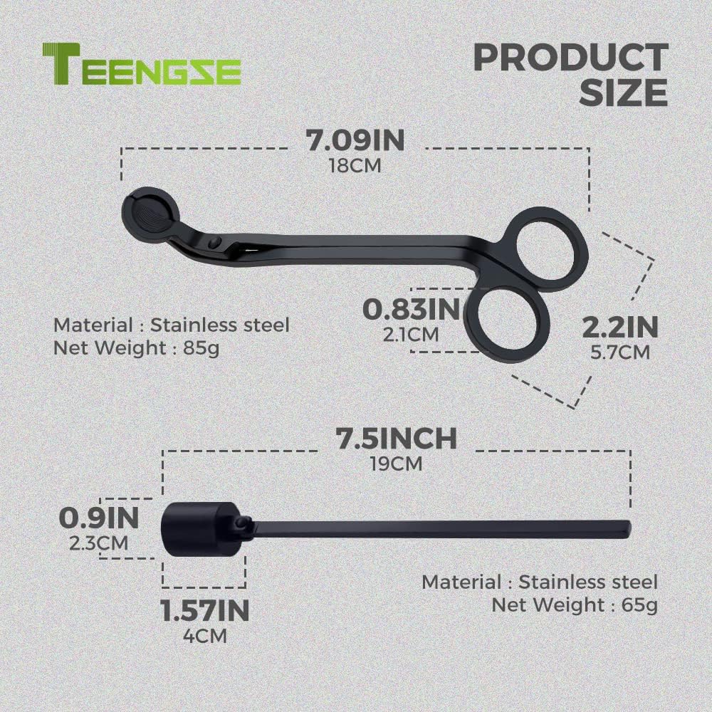 Candle Snuffer and Wick Trimmer Set Long Handle Black