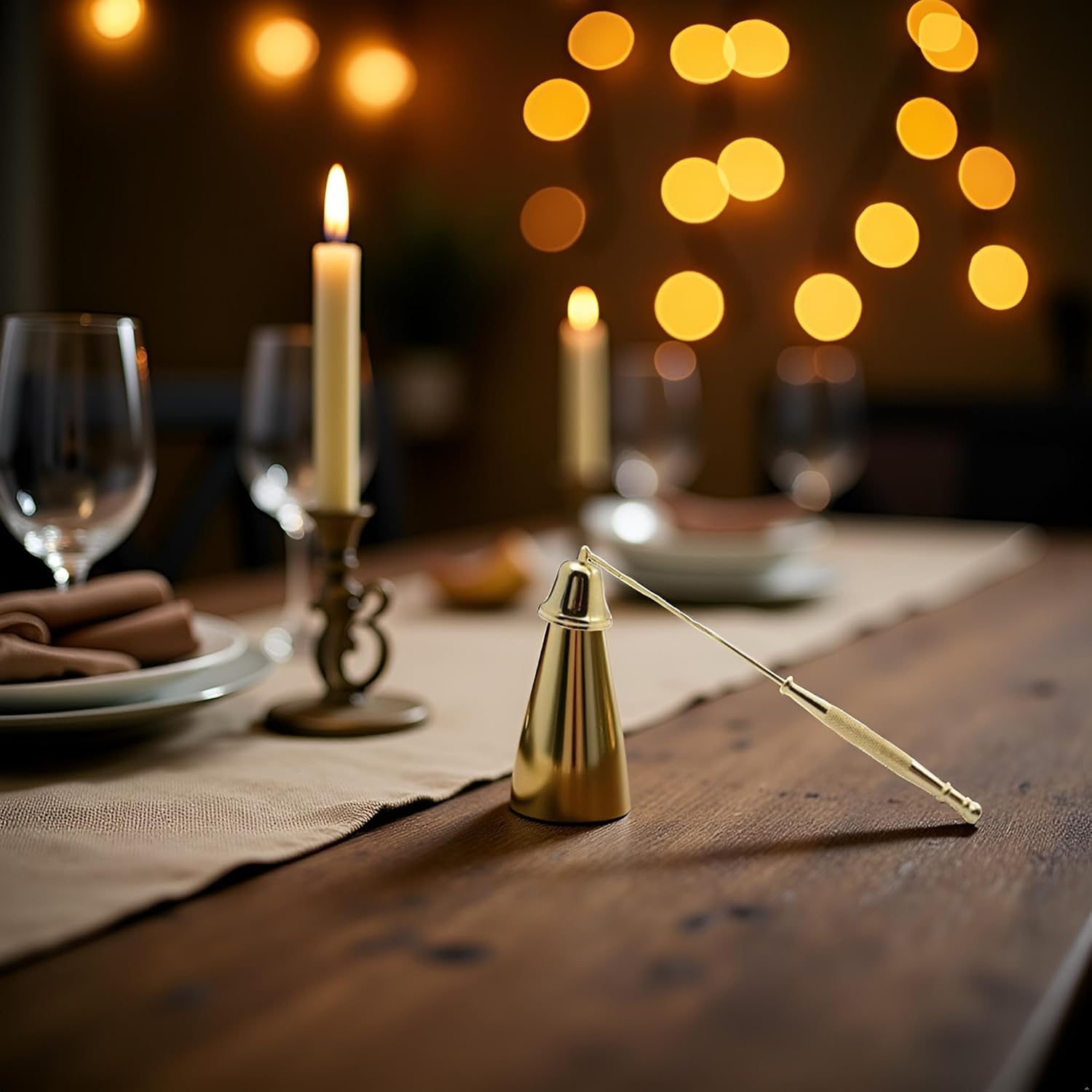 Gold Metal Candle Snuffer with Long Handle 1