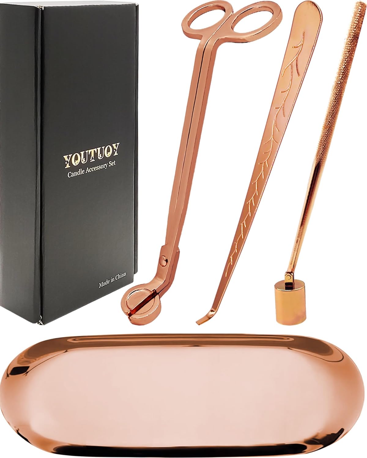 4 in 1 Candle Accessory Set with Storage Tray Rose Gold
