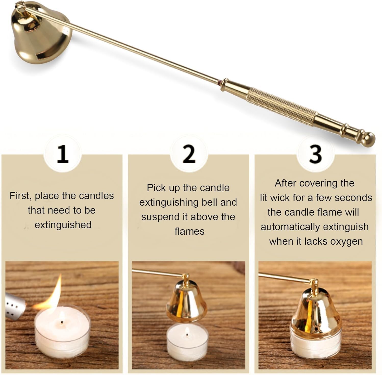 Stainless Steel Candle Snuffer with Swivel Bell and Long Handle