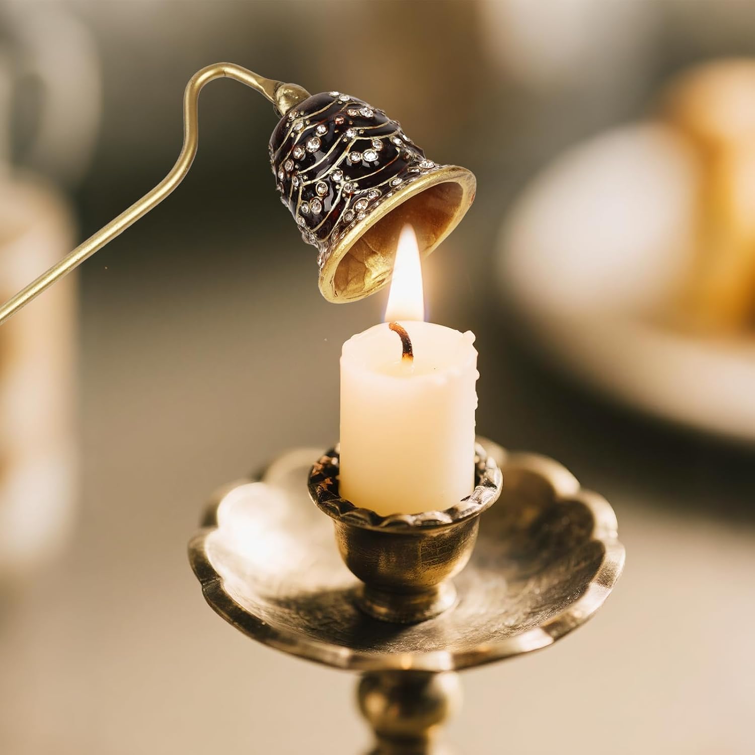 Elegant Royal-Style Candle Snuffer with Pearl Inlay 1