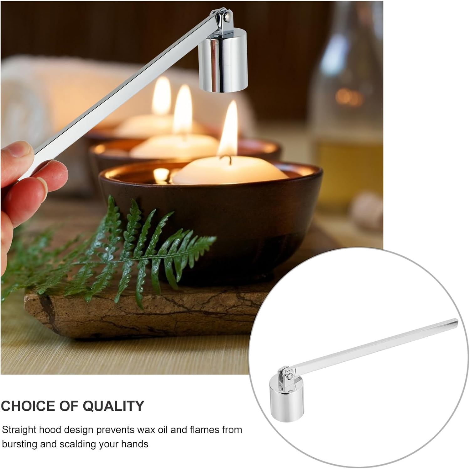 Zerodeko Candle Snuffer Silver Stainless Steel Wick Extinguisher with Long Handle