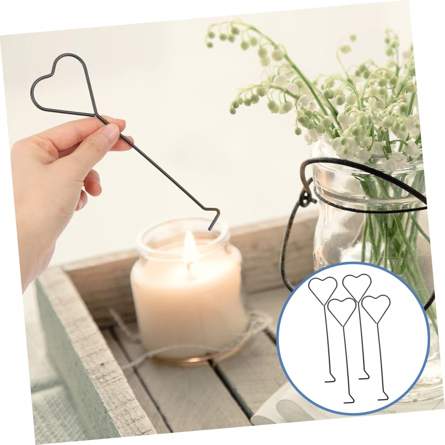 4pcs Iron Candle Wick Hook Set with Heart Design