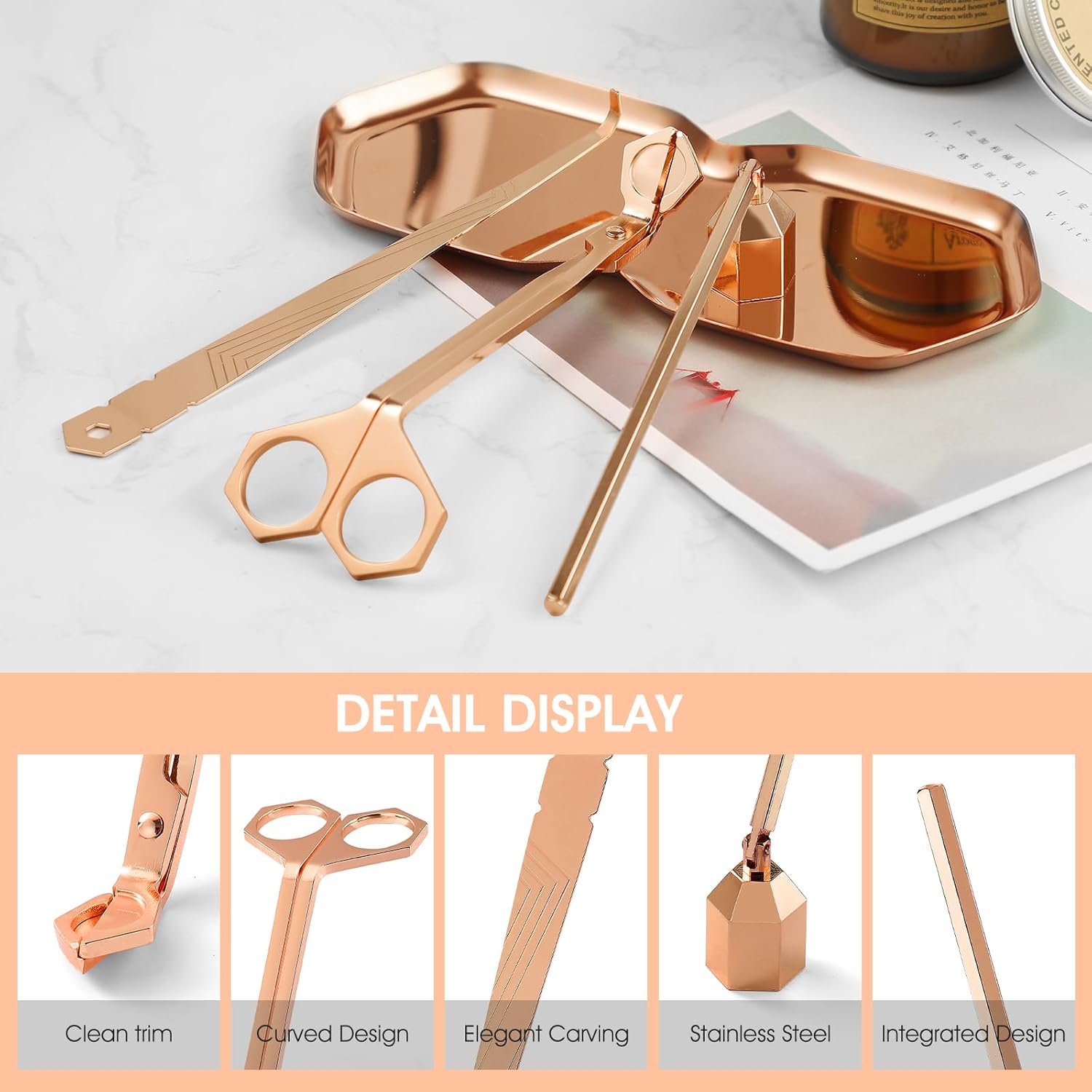 PATOISE 4 in 1 Candle Accessory Set with Rose Gold Finish