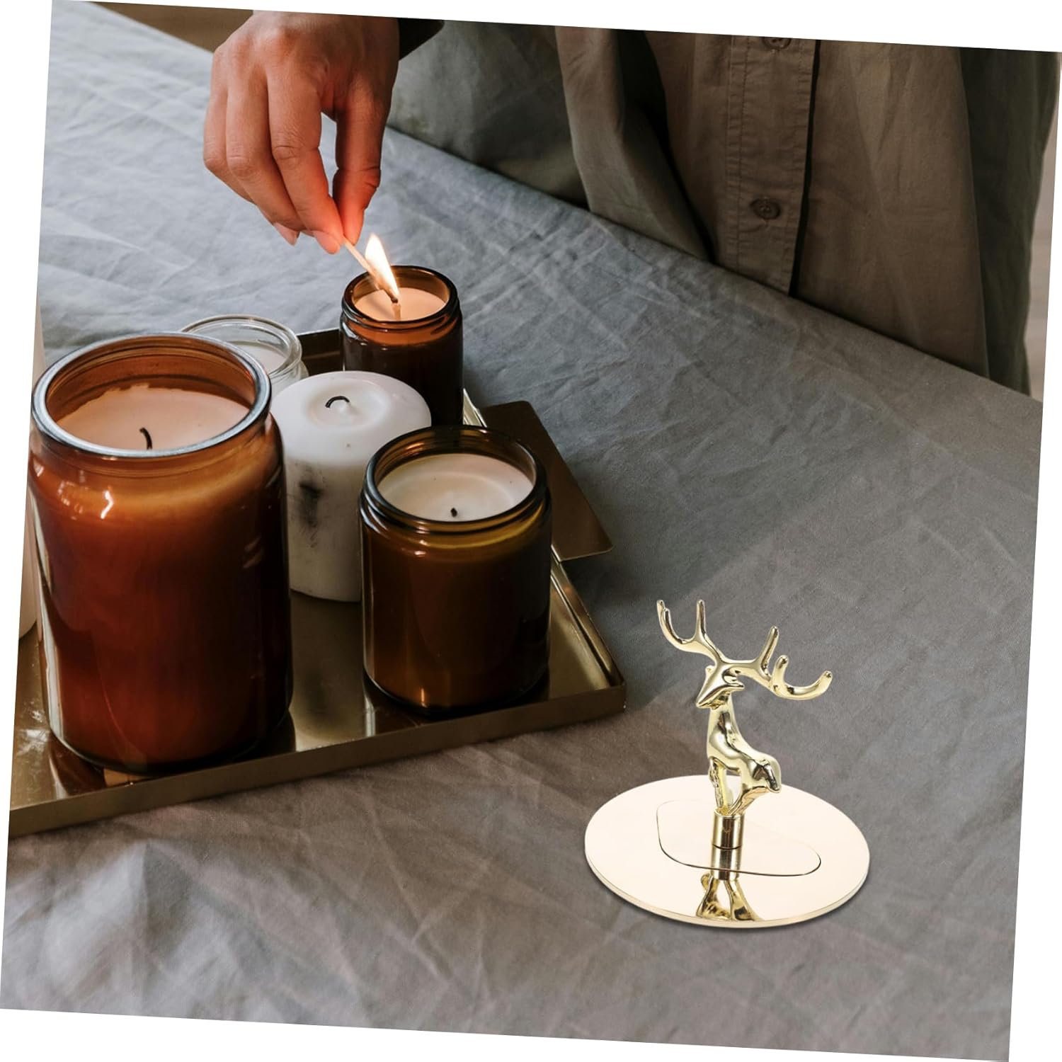 Elegant Stainless Steel Candle Snuffer with Golden Elk Design