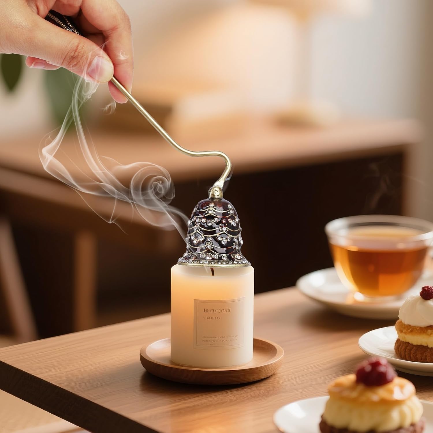 Elegant Royal-Style Candle Snuffer with Pearl Inlay 1