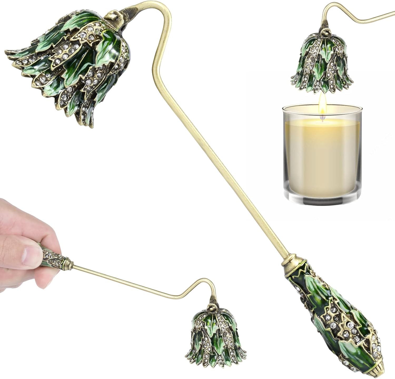 Elegant White Green Candle Snuffer with Long Handle