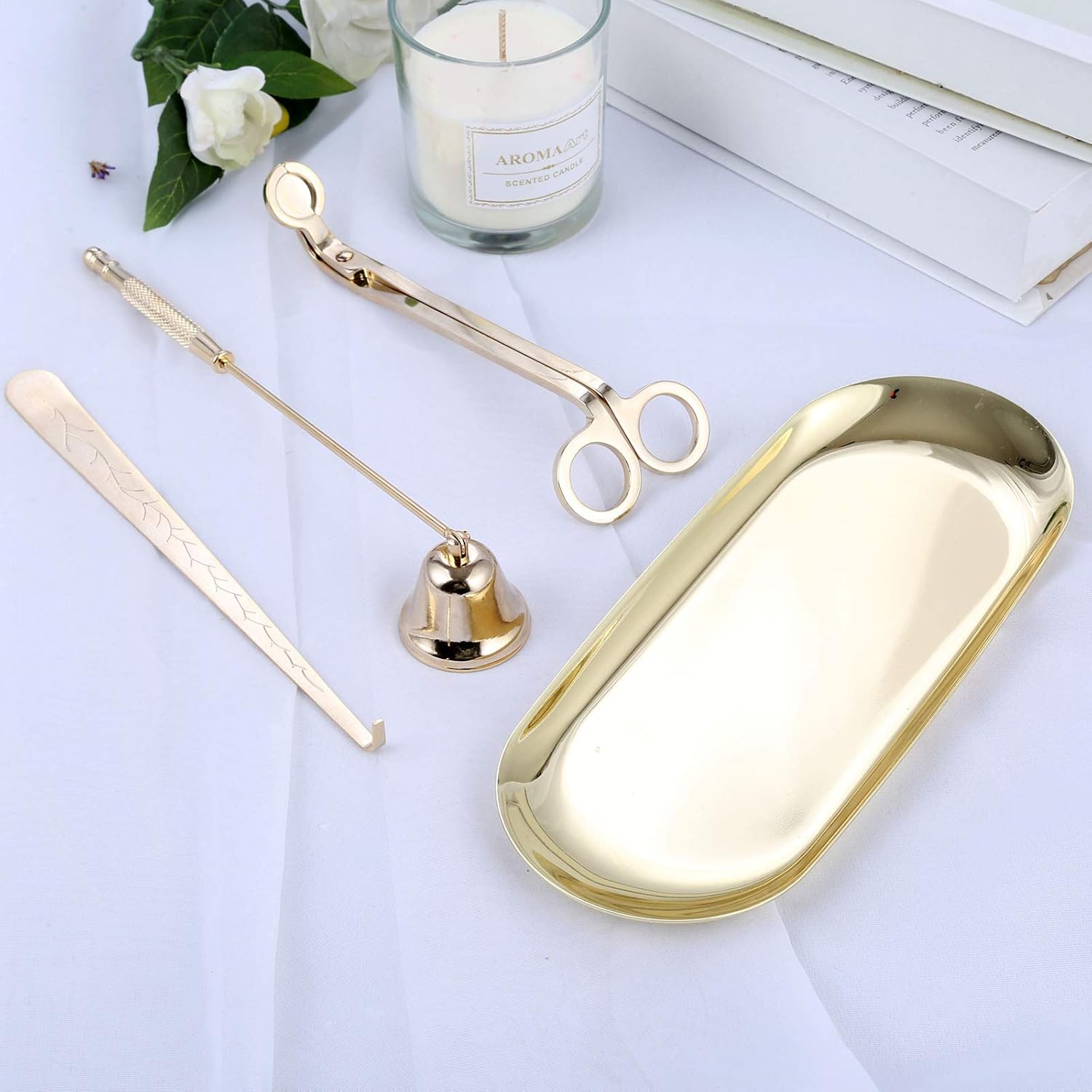MUXSAM 4 in 1 Candle Care Set with Gold Finish