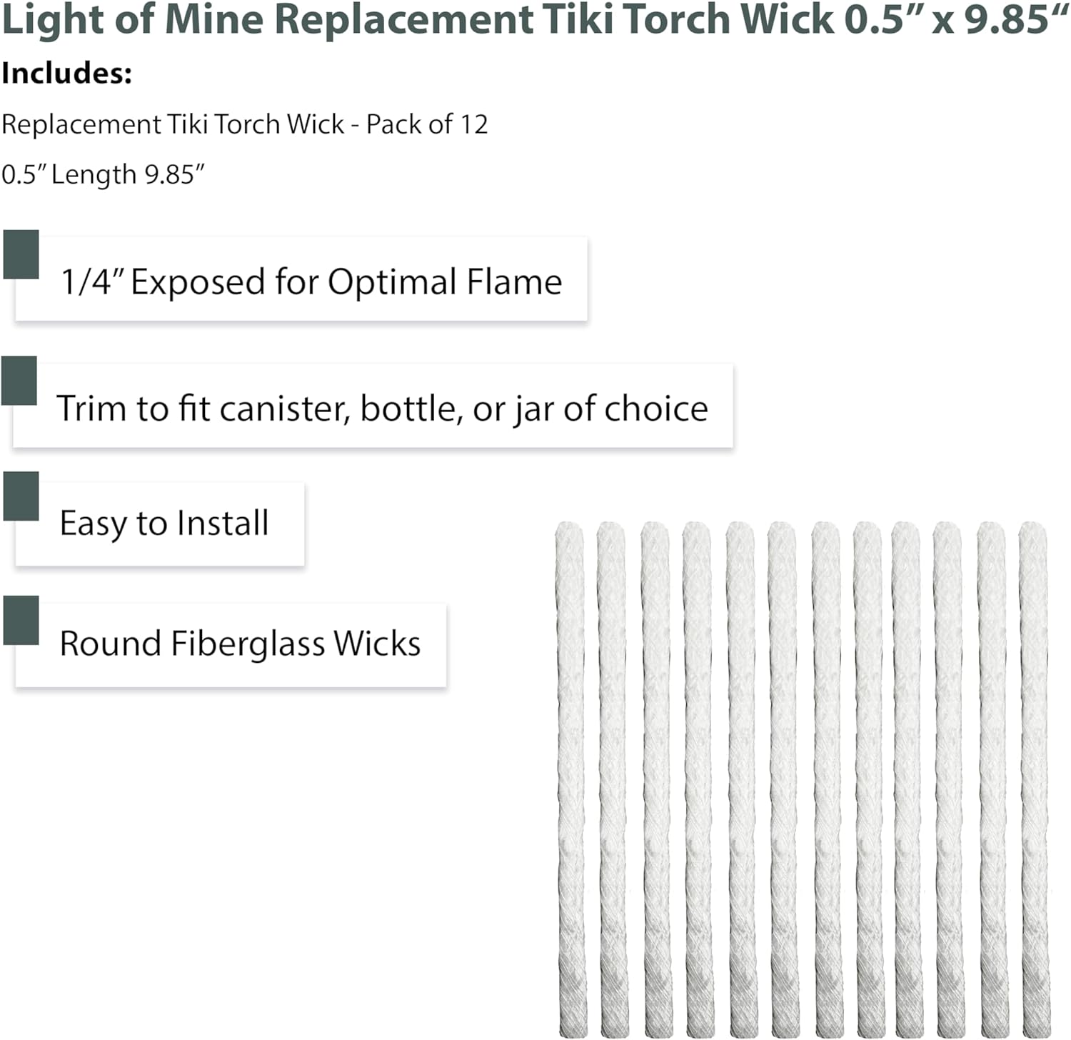 Light of Mine Replacement Wick 12 Pack Tiki Torch