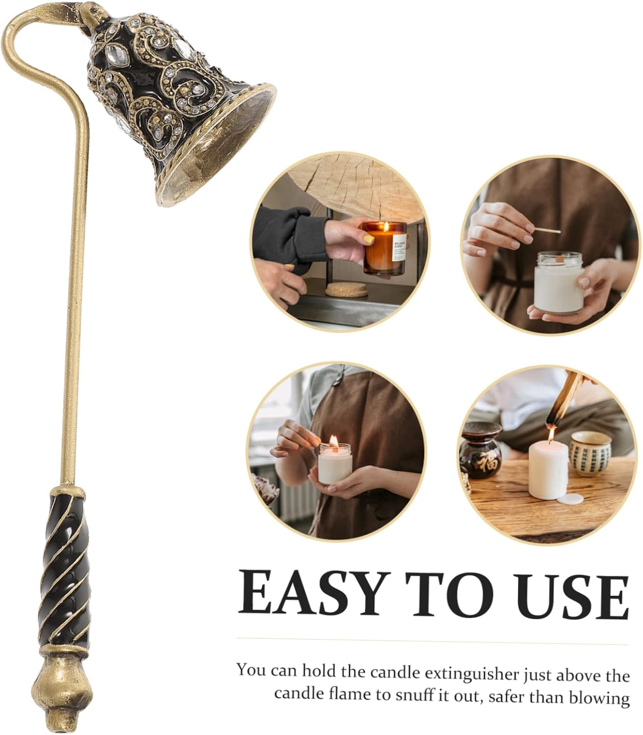 HOOTNEE Rhinestone Flower Candle Snuffer with Long Handle