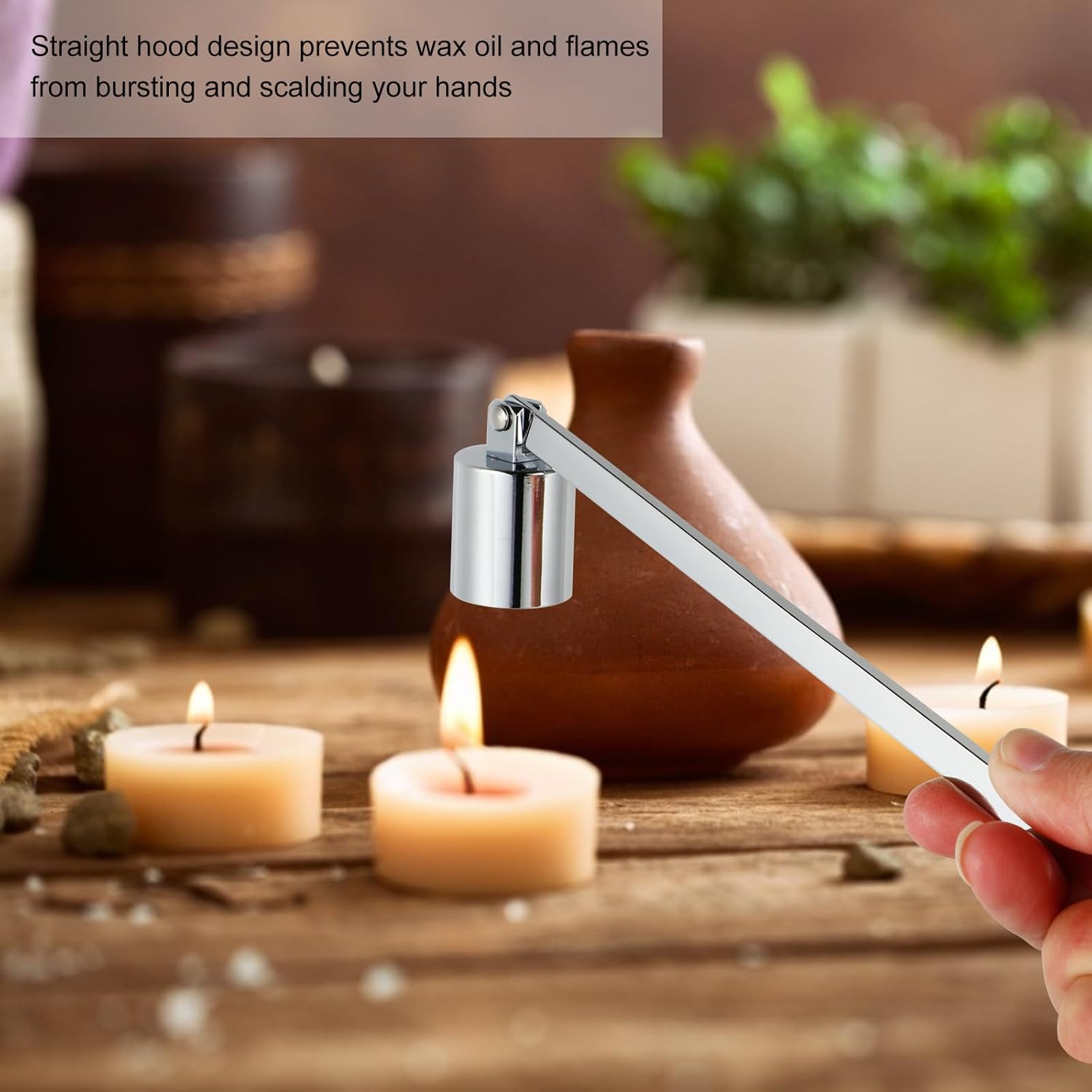 Zerodeko Candle Snuffer Silver Stainless Steel Wick Extinguisher with Long Handle