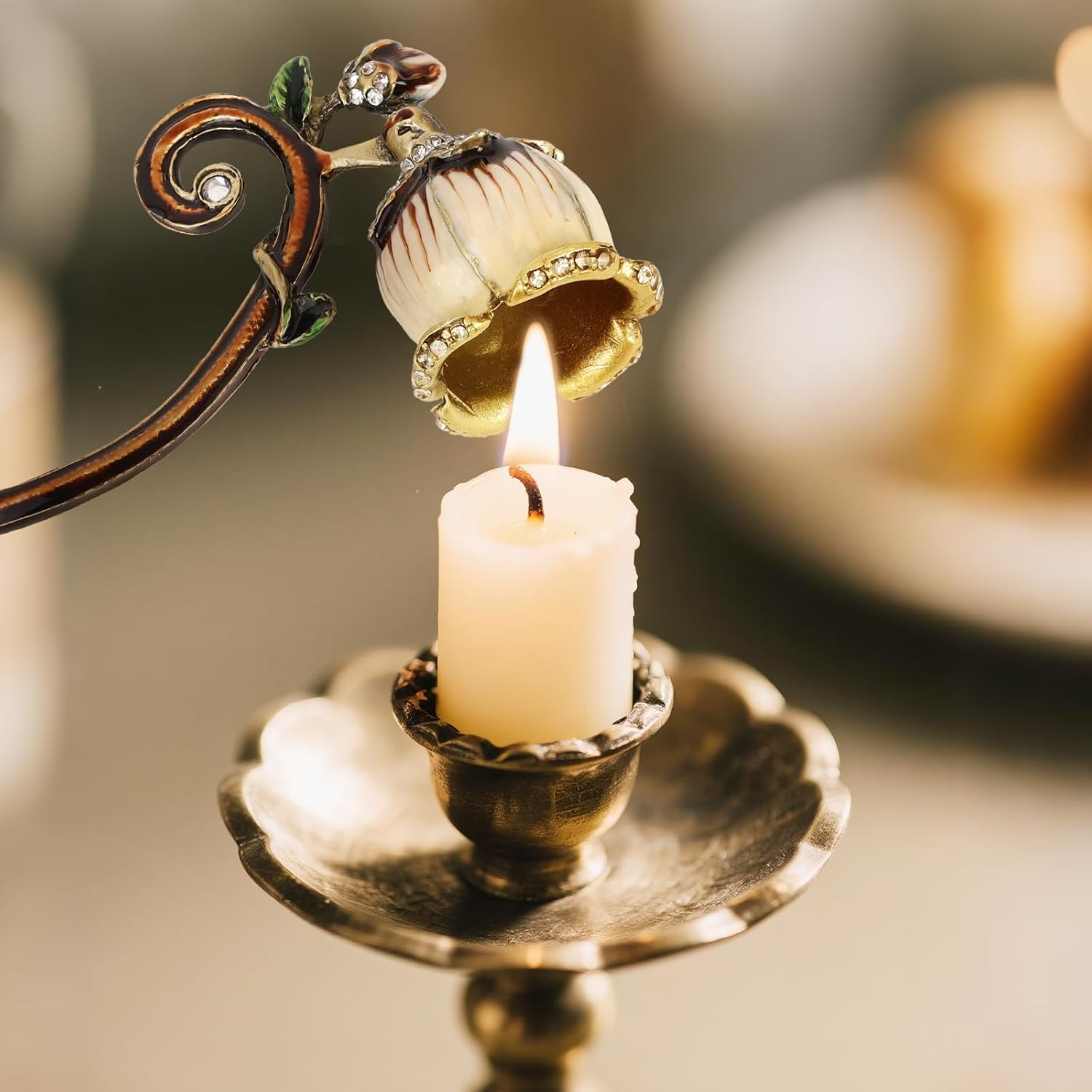 Elegant Royal-Style Candle Snuffer with Pearl Inlay