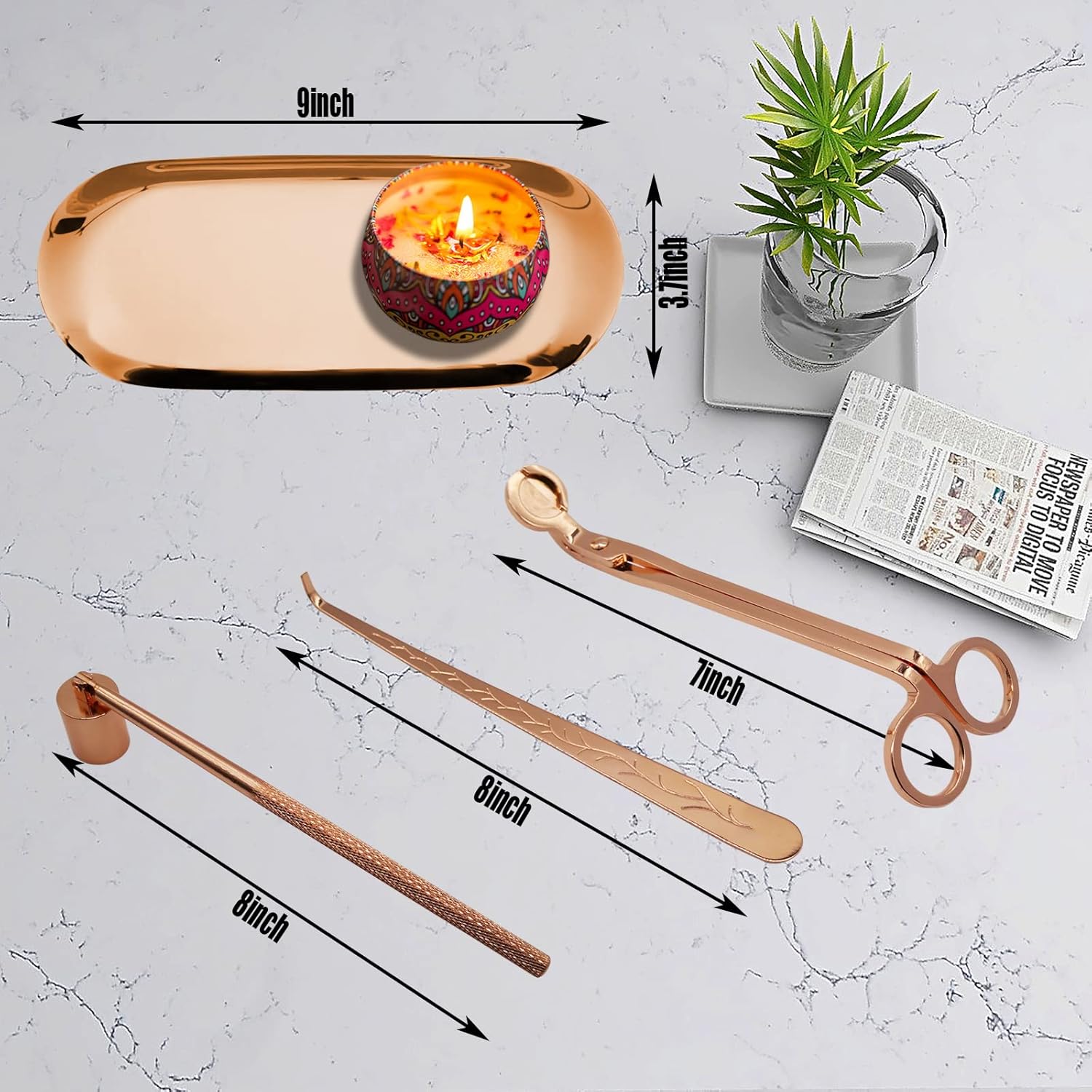 4 in 1 Candle Accessory Set with Storage Tray Rose Gold