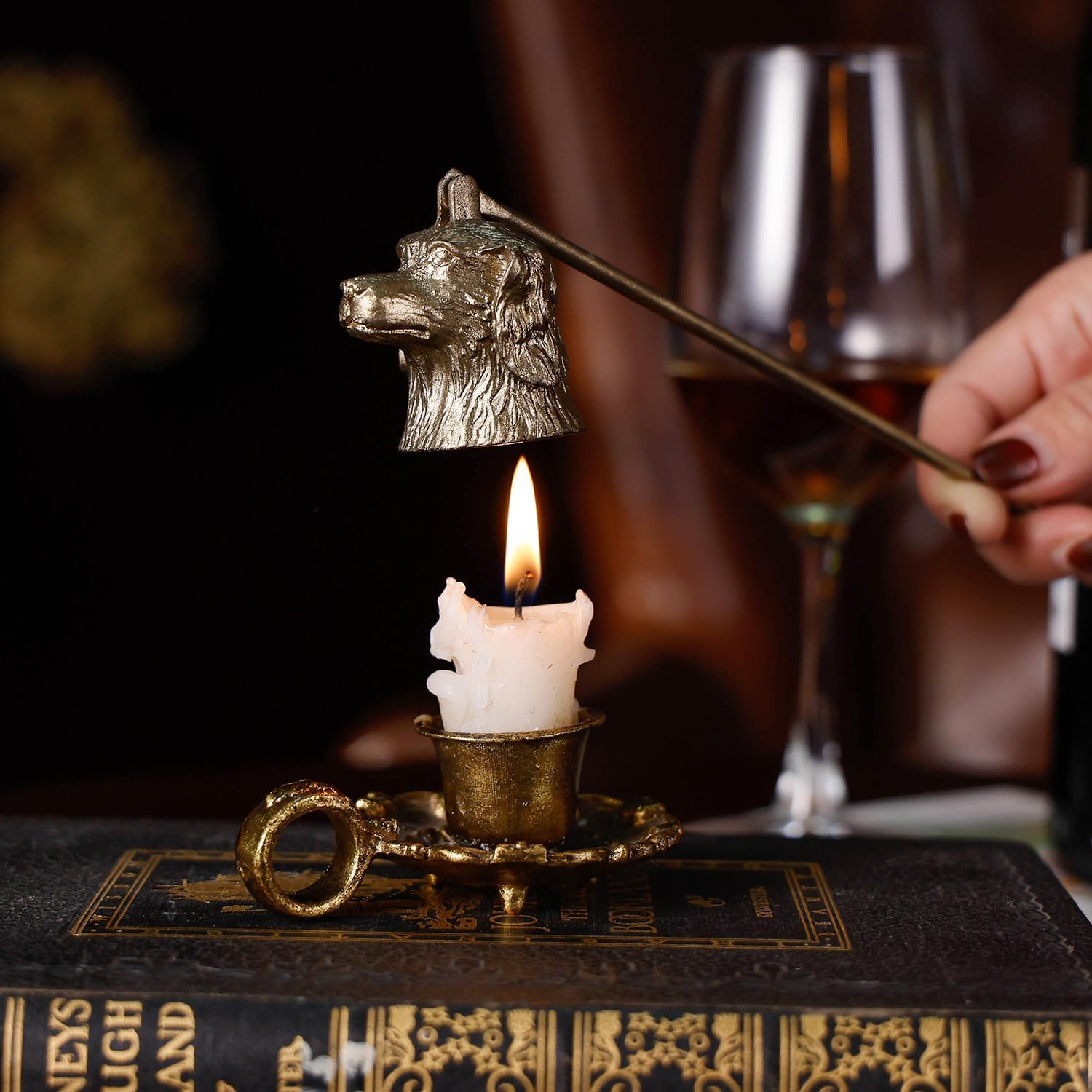 NIKKY HOME Gold Candle Snuffer Dog Shape with Long Handle