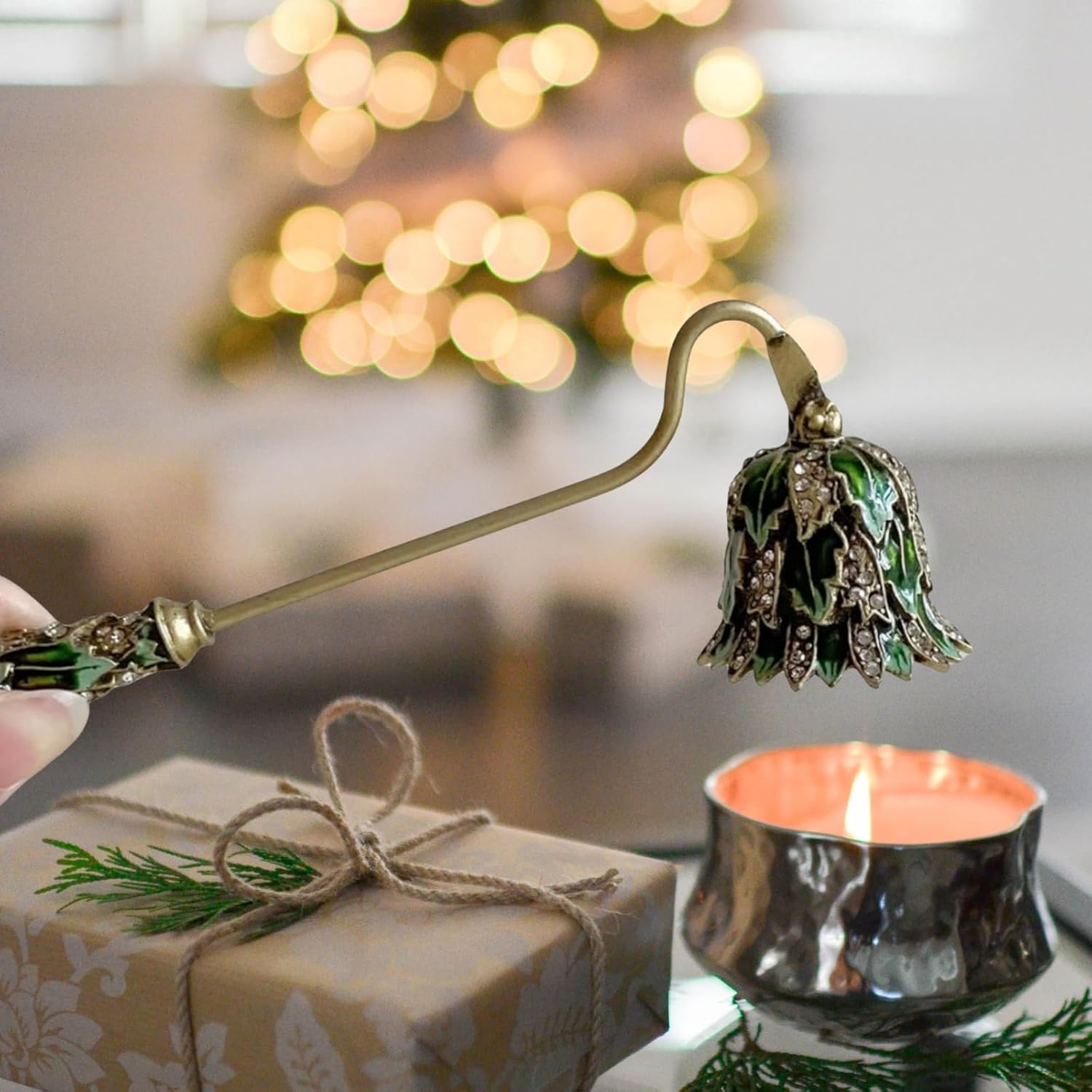 Elegant Candle Snuffer with Long Handle Green