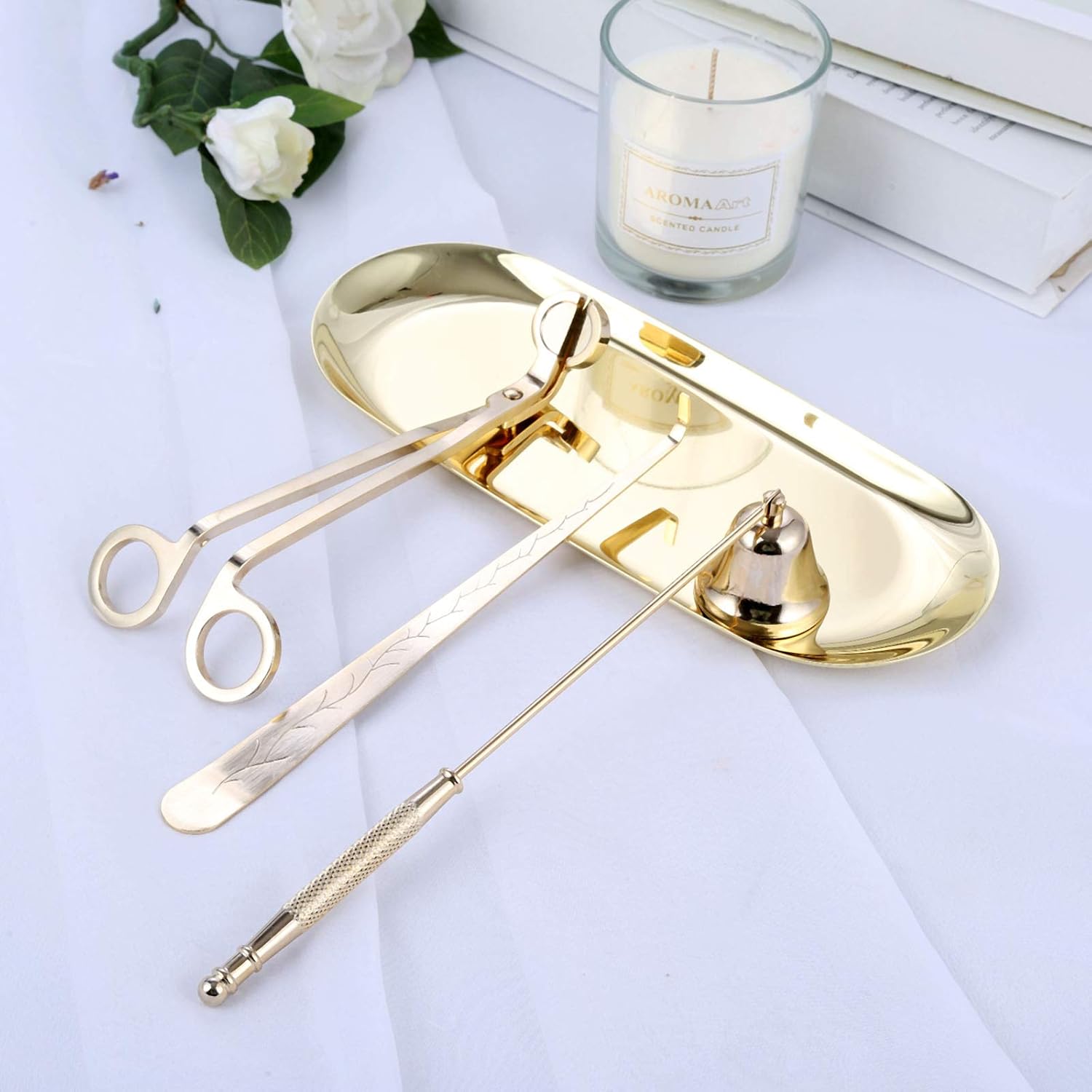MUXSAM 4 in 1 Candle Care Set with Gold Finish