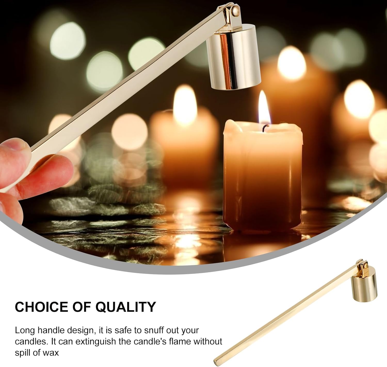 Zerodeko Candle Snuffer Golden Stainless Steel Wick Extinguisher with Long Handle