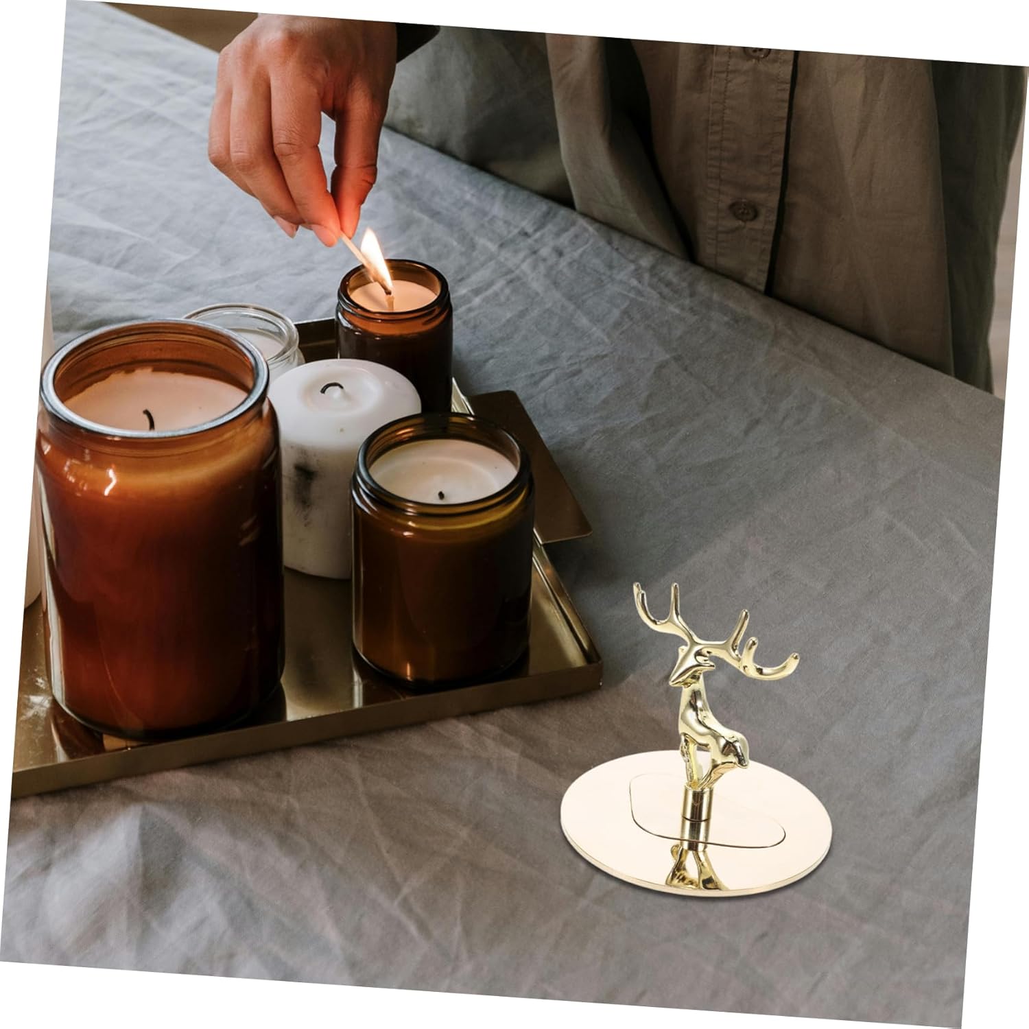 Metal Candle Topper Cover with Elk Design for Jar Candles