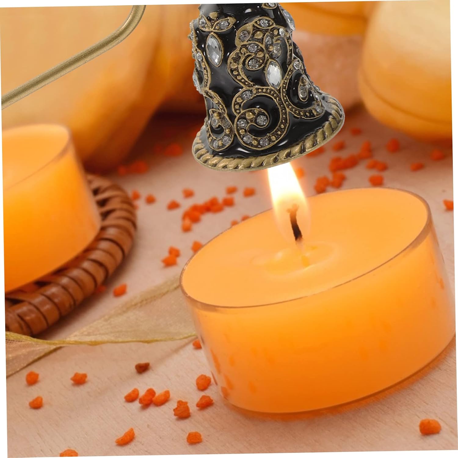 HOOTNEE Rhinestone Flower Candle Snuffer with Long Handle