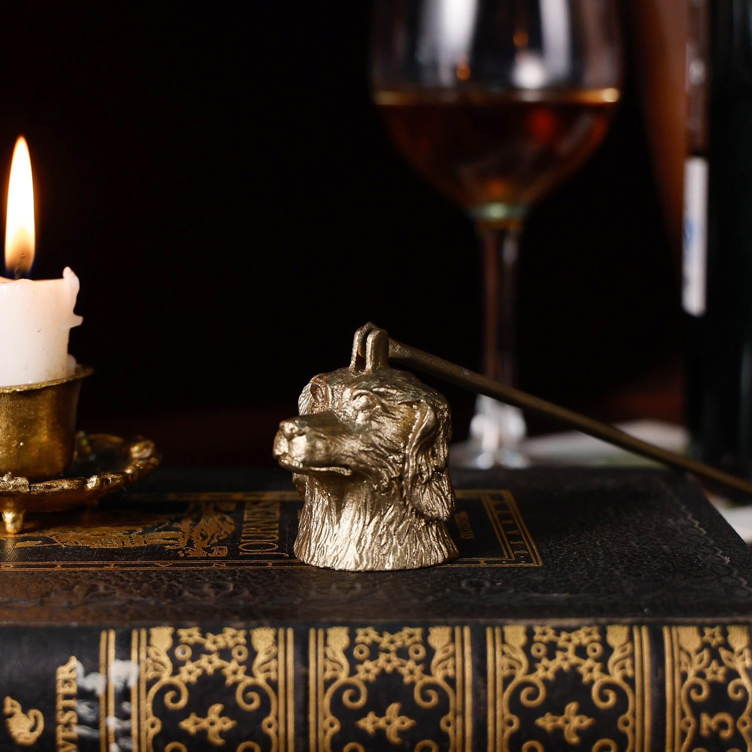 NIKKY HOME Gold Candle Snuffer Dog Shape with Long Handle