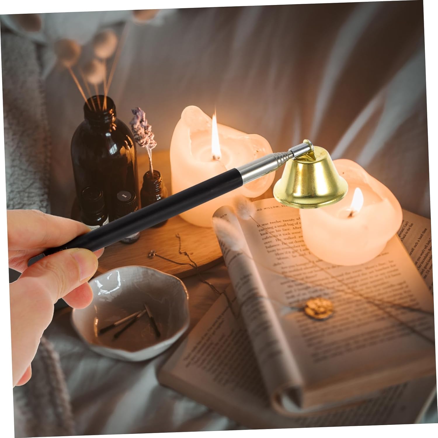 STOBAZA 2pcs Copper Candle Snuffer with Automatic Wick Extinguisher