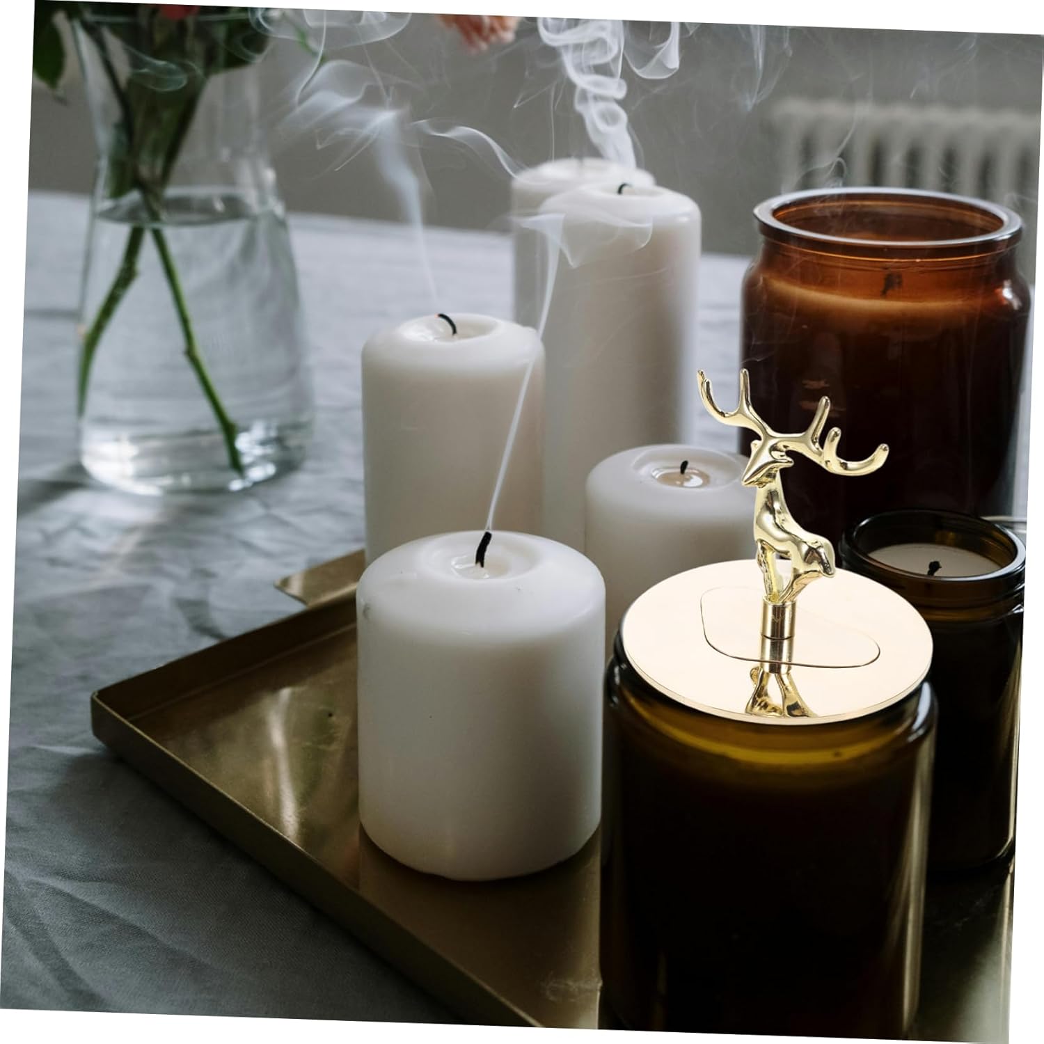 Metal Candle Topper Cover with Elk Design for Jar Candles