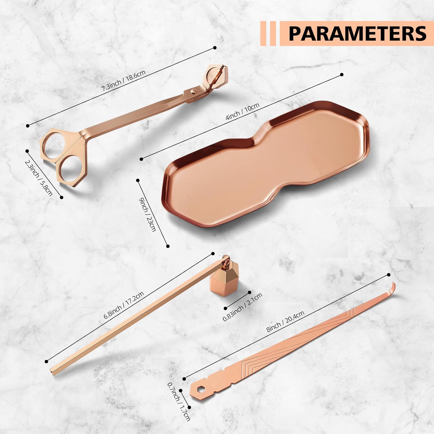 PATOISE 4 in 1 Candle Accessory Set with Rose Gold Finish