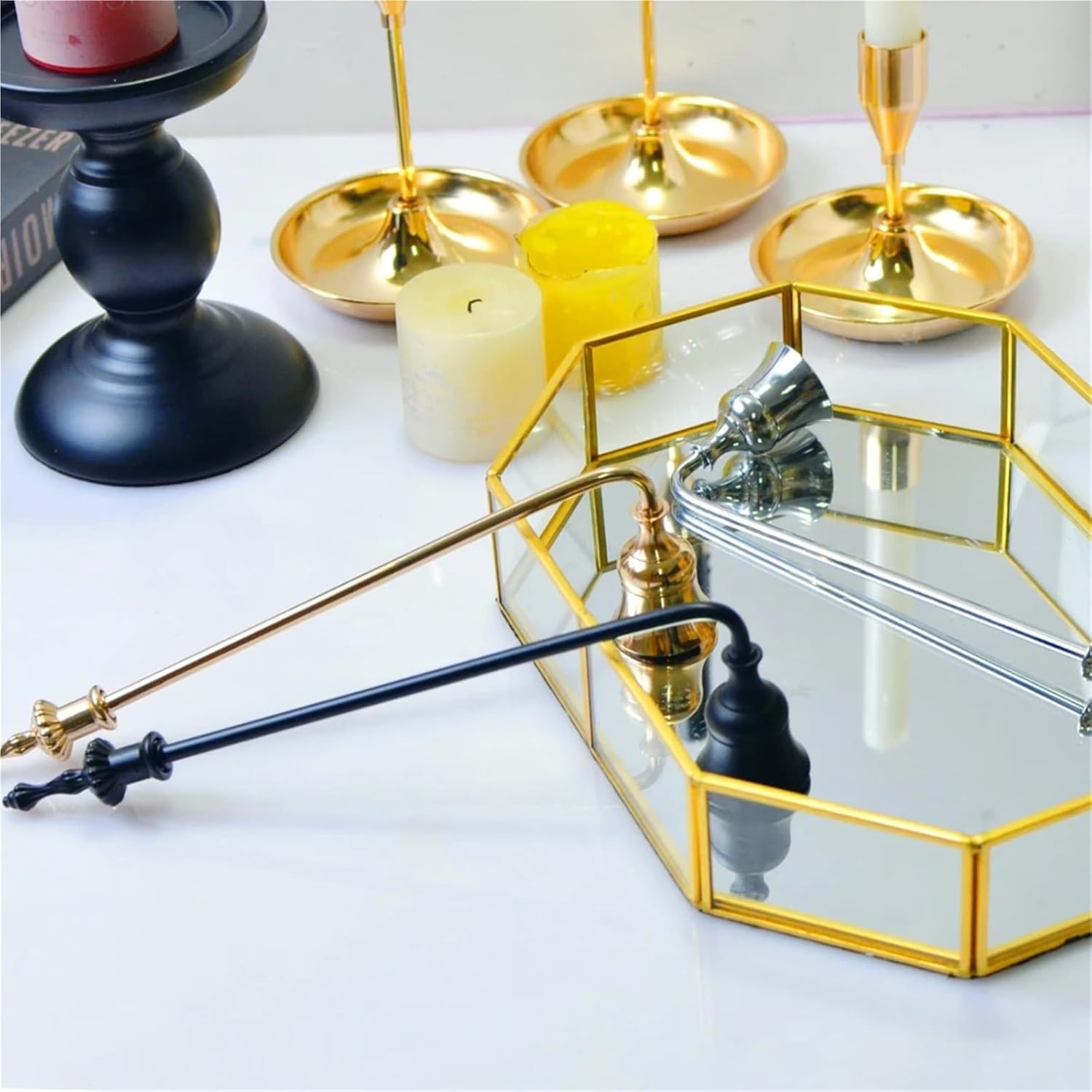 4Pcs Long Handle Metal Candle Snuffer Set Gold