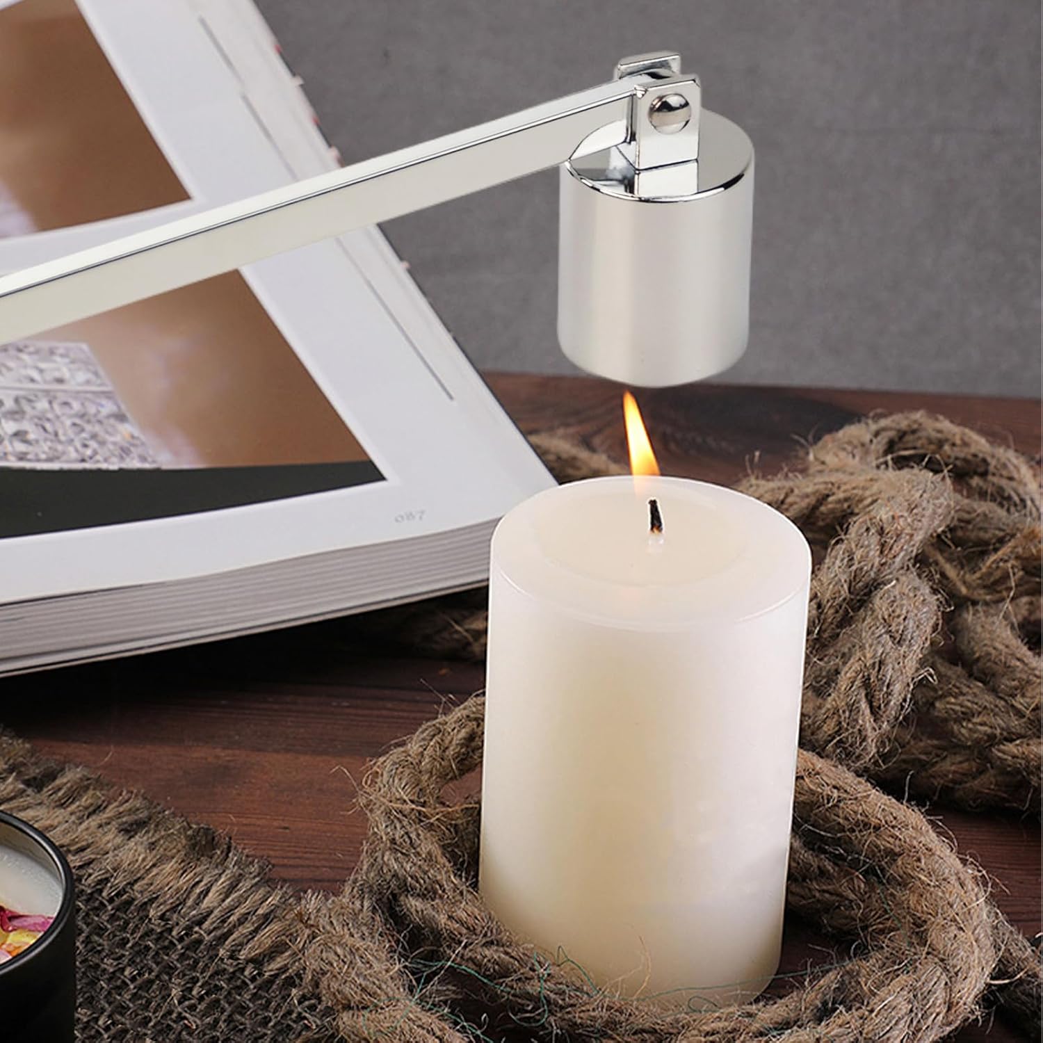 Flylin Candle Snuffer with Long Handle and Silver Finish