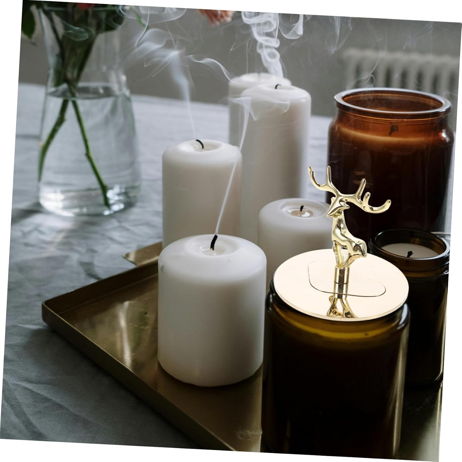 Elegant Stainless Steel Candle Snuffer with Golden Elk Design