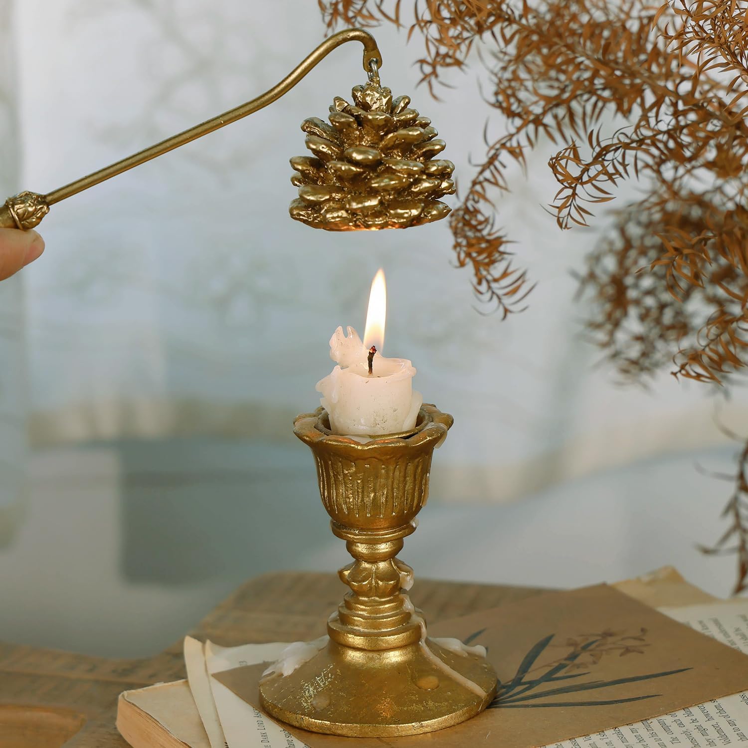 NIKKY HOME Gold Candle Snuffer with Handle